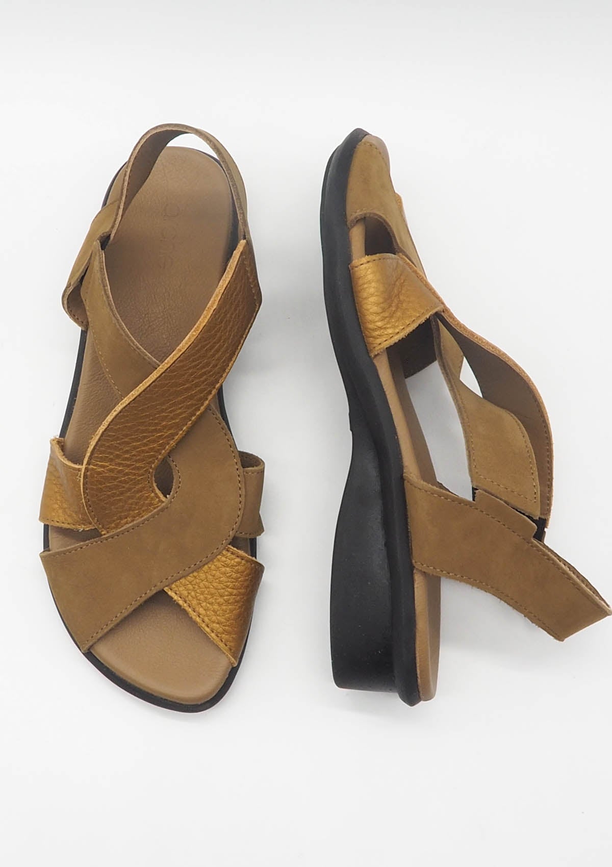 Damen Sandale aus Nubukleder in Hellbraun & Gold - 3cm - Sarozz Damen Sandalen Arche