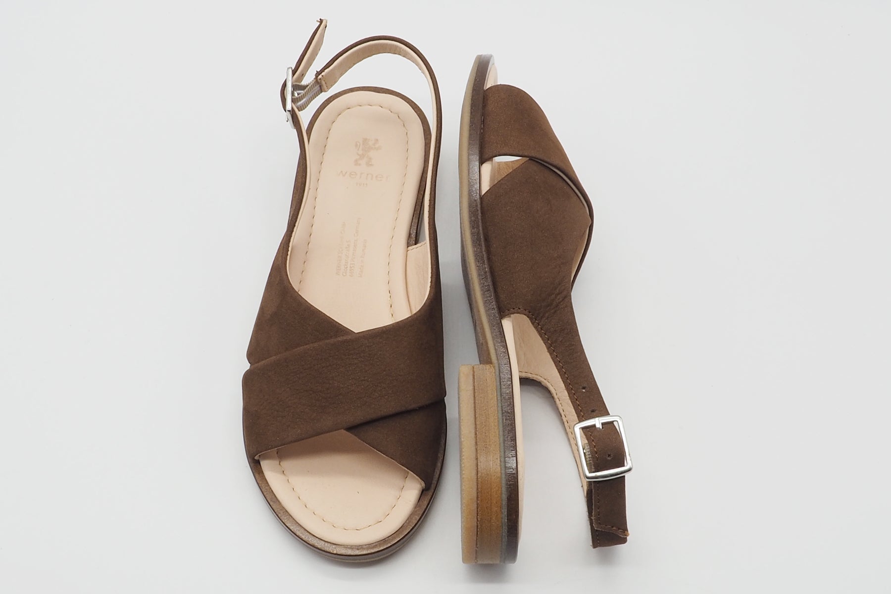 Damen Sandale aus softem Nubukleder in Braun - 1,5 cm Absatz Damen Sandalen Werner