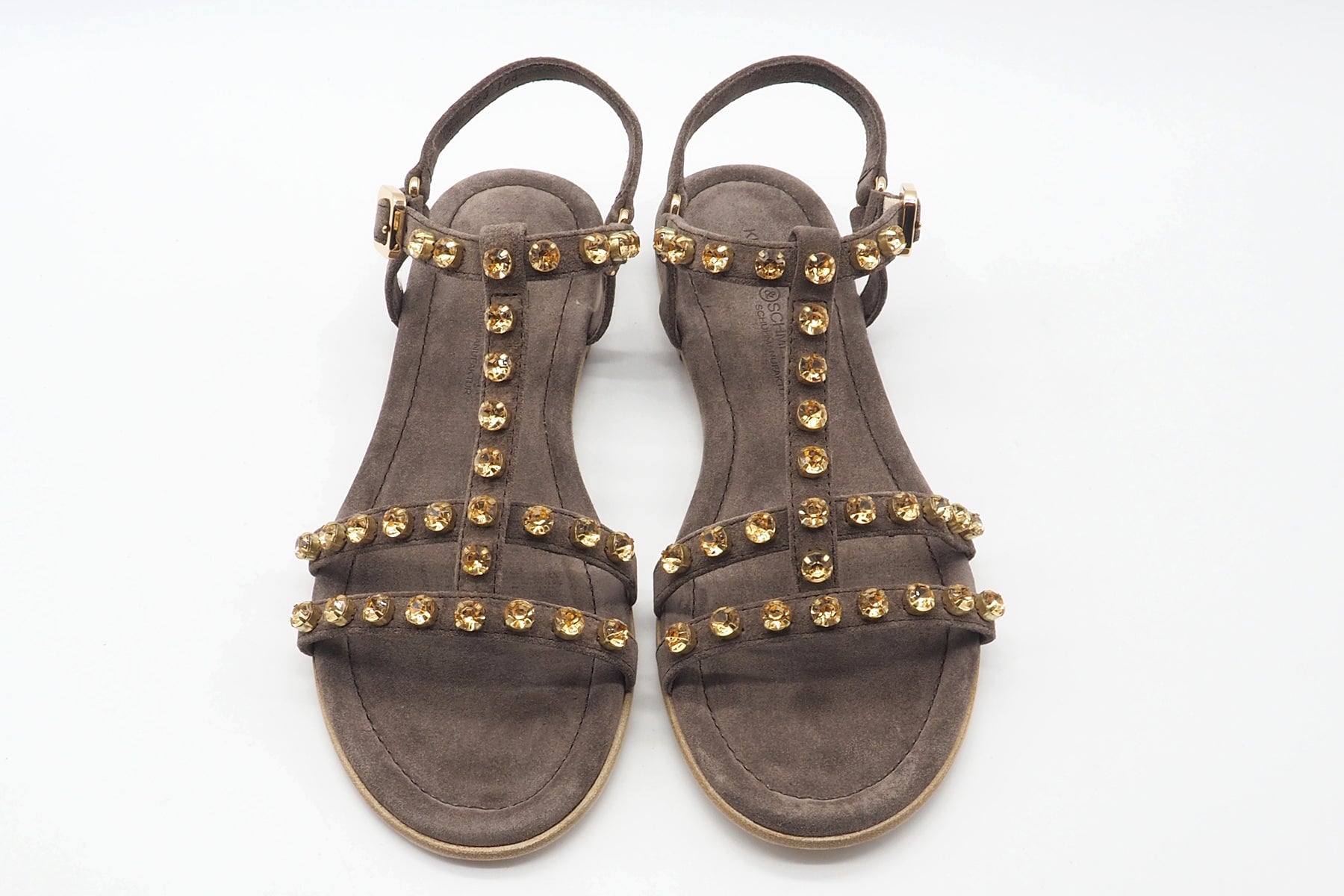 Damen Sandale aus Velours in Braun mit Strasssteinen - 1,5 cm Absatz Damen Sandalen Kennel & Schmenger