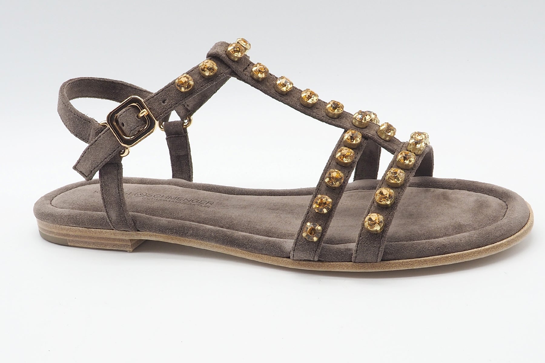 Damen Sandale aus Velours in Braun mit Strasssteinen - 1,5 cm Absatz Damen Sandalen Kennel & Schmenger