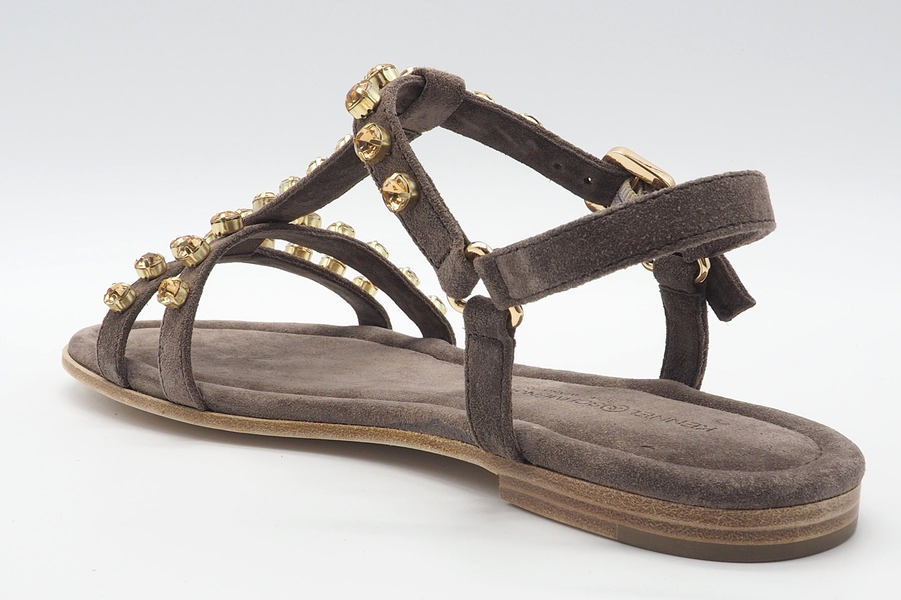 Damen Sandale aus Velours in Braun mit Strasssteinen - 1,5 cm Absatz Damen Sandalen Kennel & Schmenger