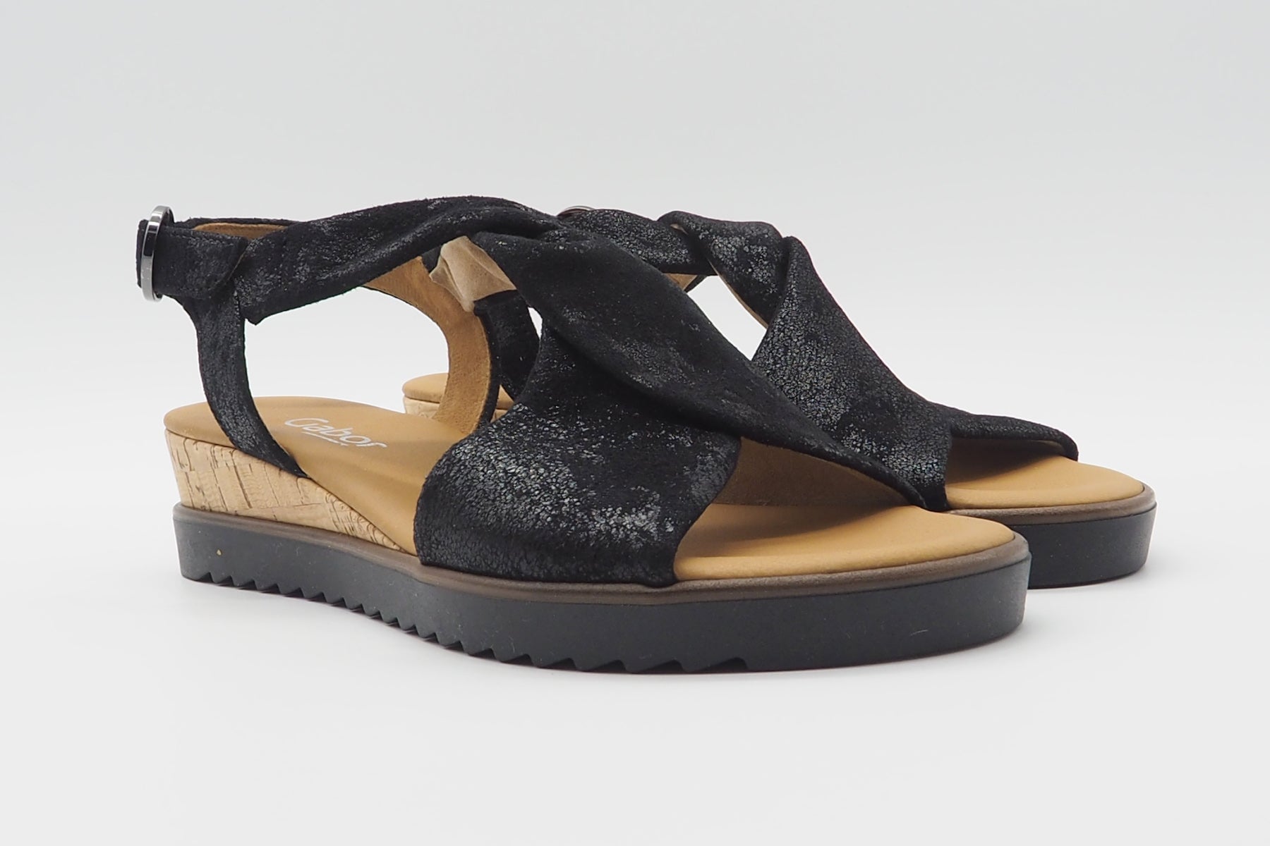 Damen Sandale aus Veloursleder in Schwarz Damen Sandalen Gabor