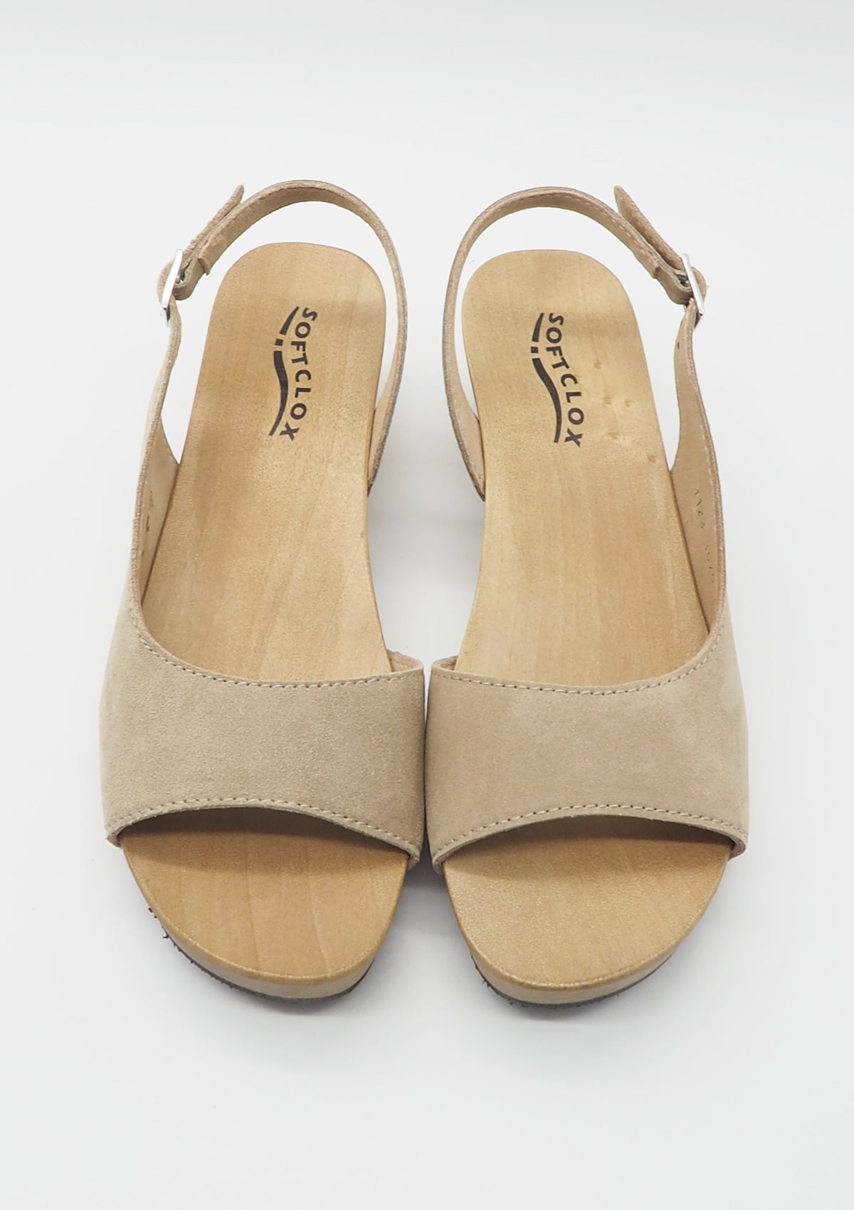 Damen Sandale aus Veloursleder in Taupe auf flexiblen Holzsohlen - Konny Damen Sandalen Softclox