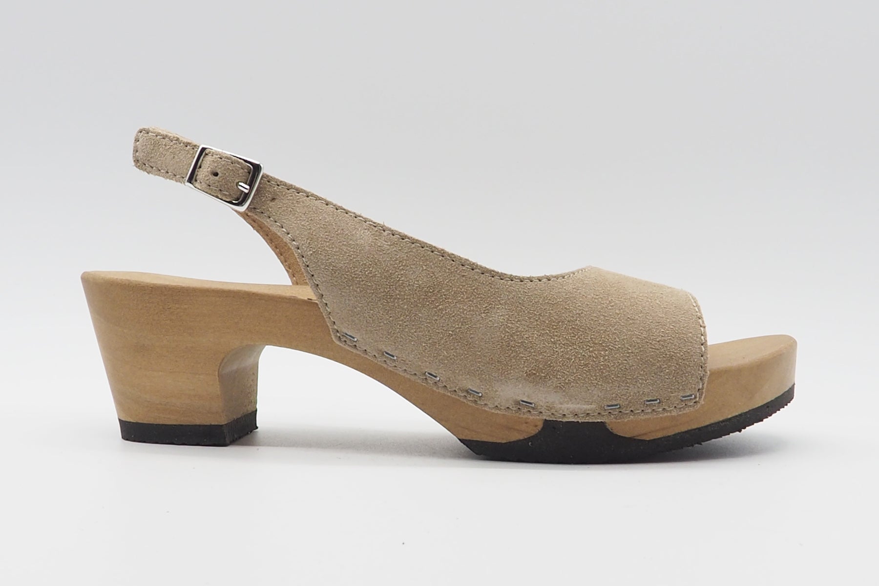 Damen Sandale aus Veloursleder in Taupe auf flexiblen Holzsohlen - Konny Damen Sandalen Softclox