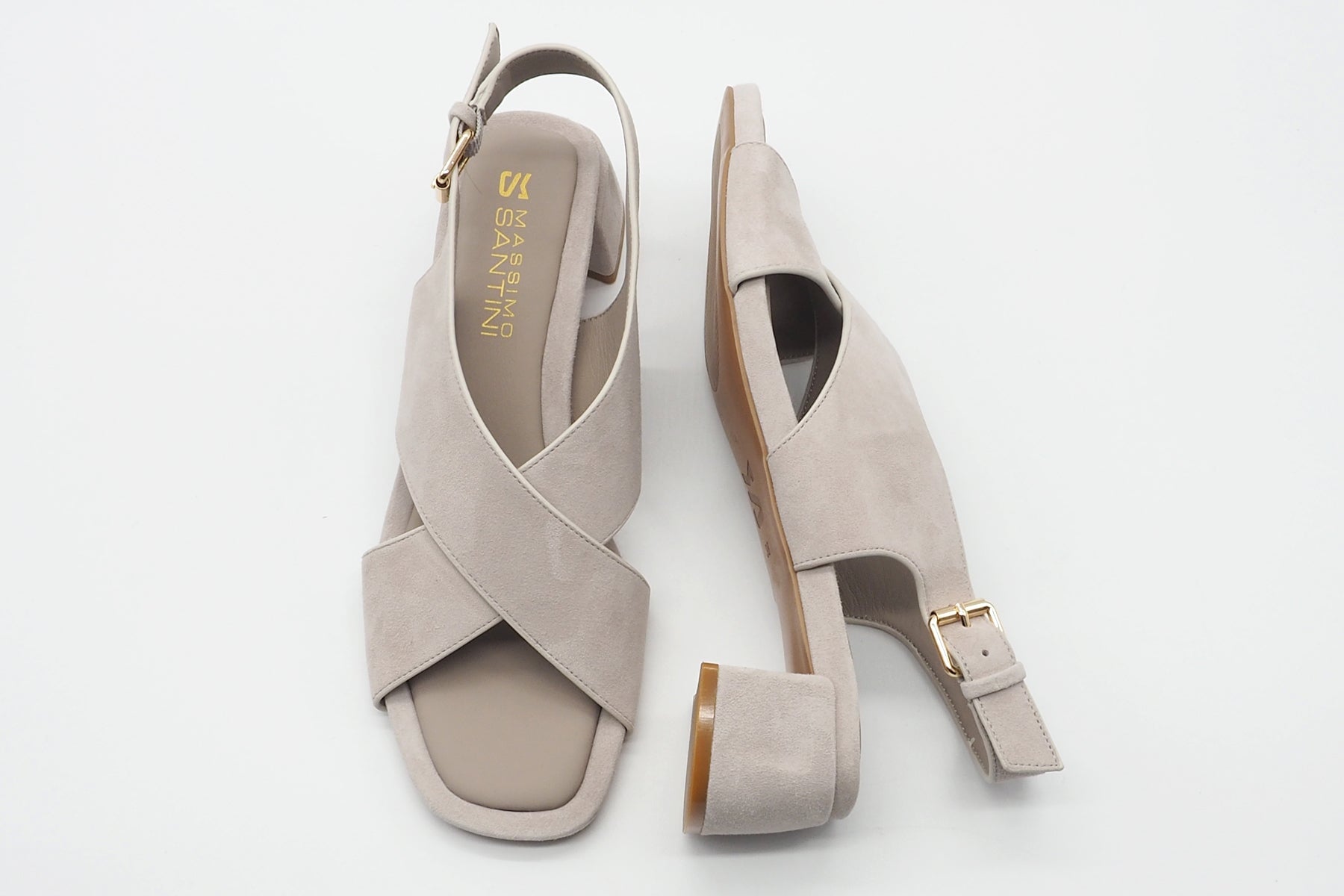 Damen Sandale mit Kreuzbandage in Veloursleder Creme - Absatz 4 cm Damen Sandalen Massimo Santini