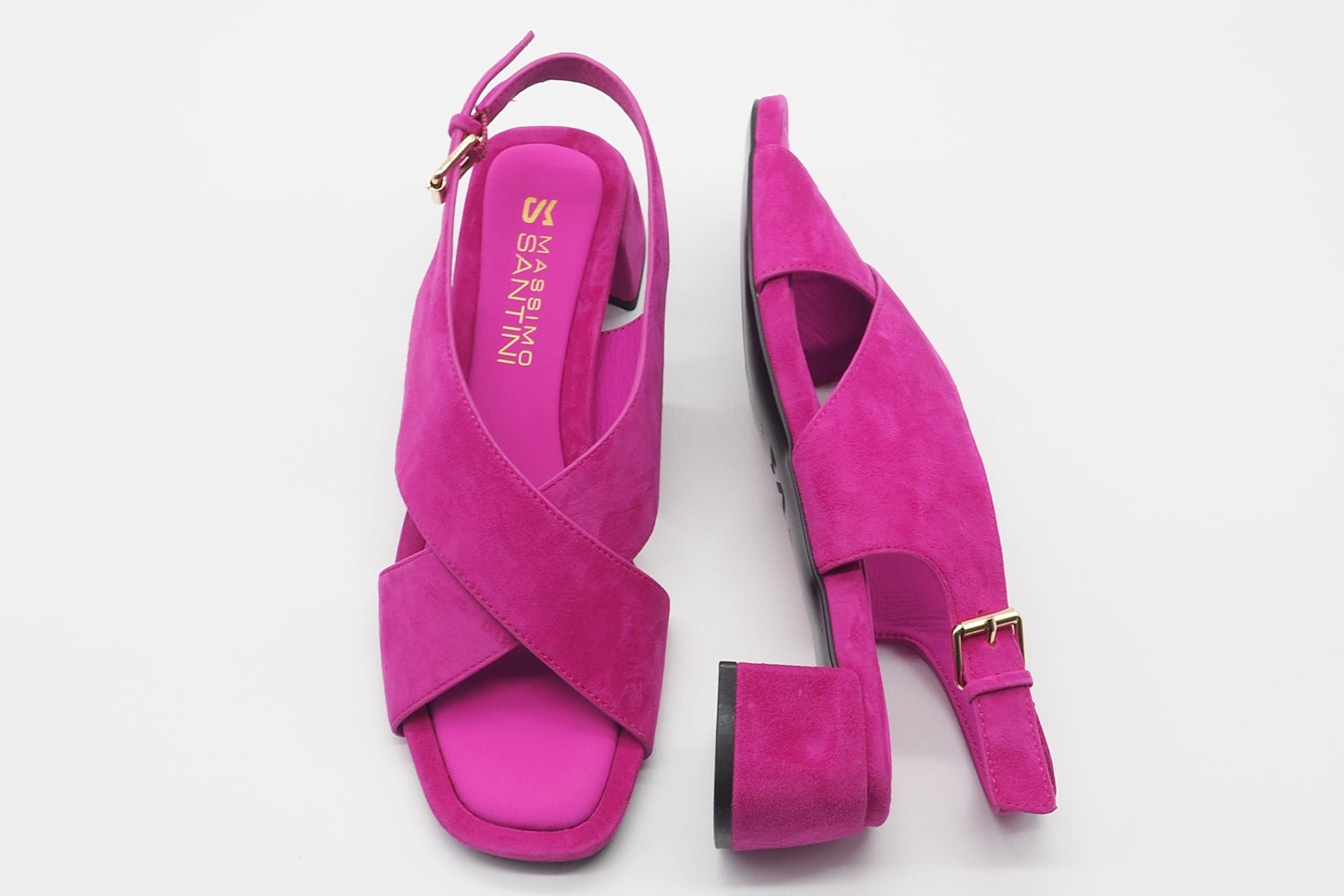 Damen Sandale mit Kreuzbandage in Veloursleder Pink - Absatz 4 cm Damen Sandalen Massimo Santini