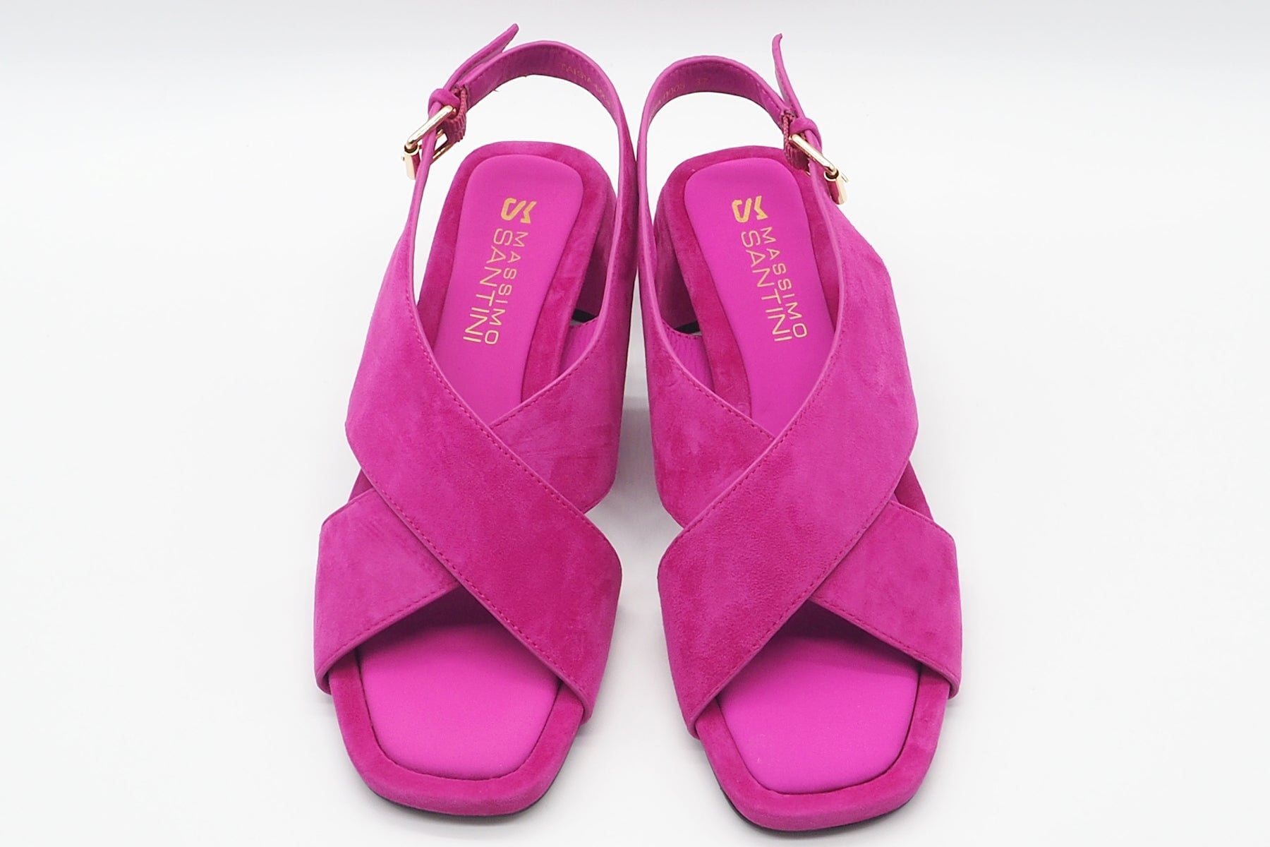 Damen Sandale mit Kreuzbandage in Veloursleder Pink - Absatz 4 cm Damen Sandalen Massimo Santini