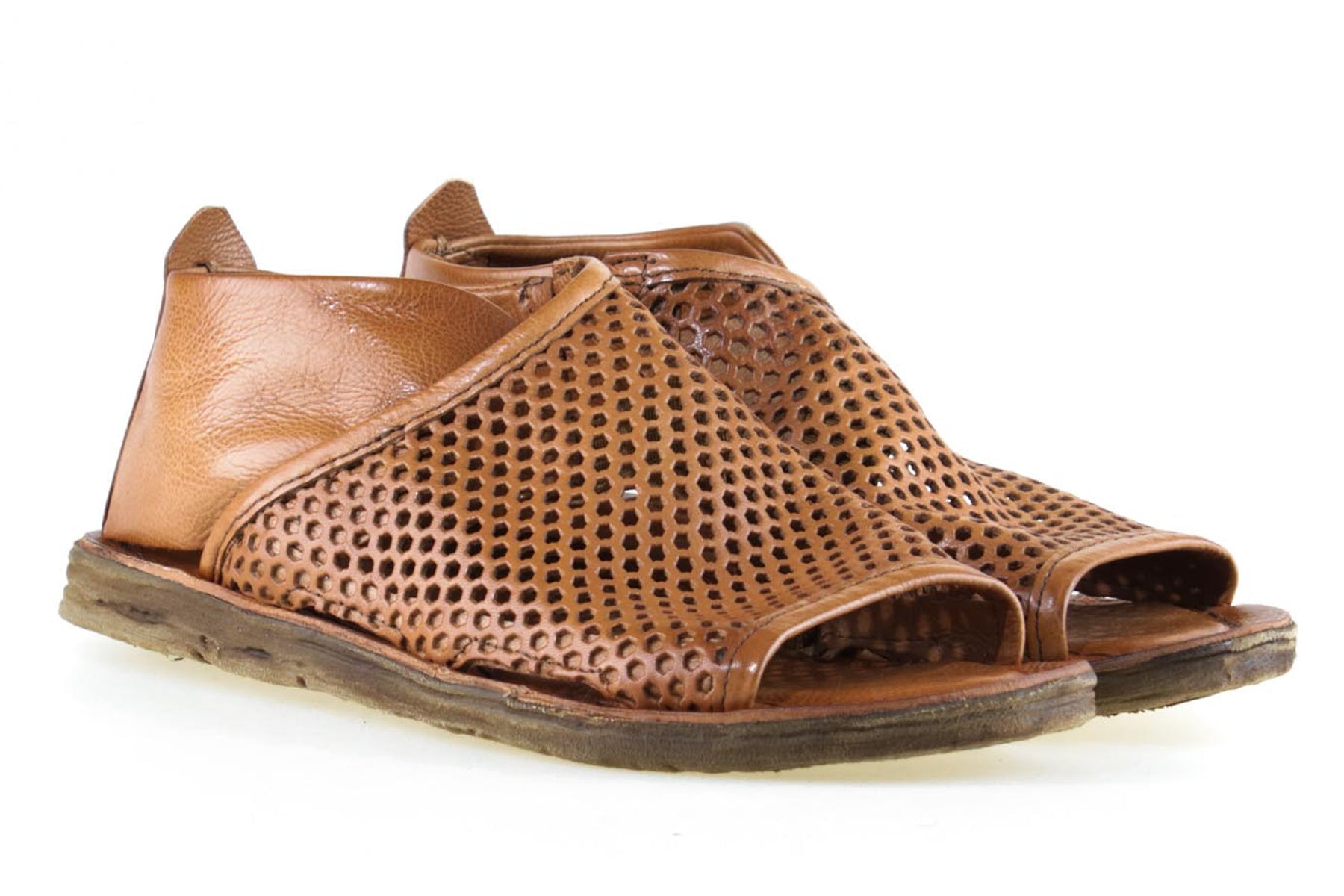 Damen Sandale - Peep Toe - aus perforiertem Leder in Mittelbraun Damen Sandalen A.S. 98