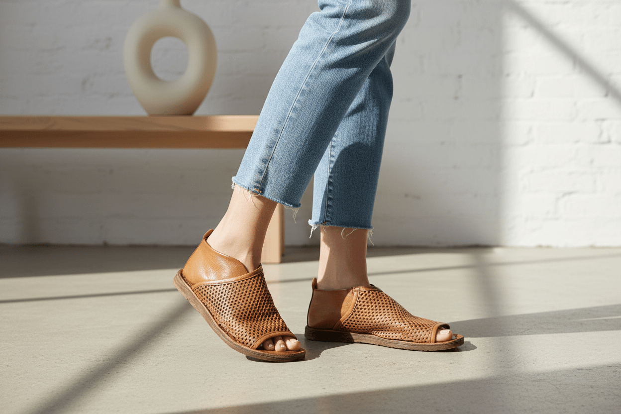 Damen Sandale - Peep Toe - aus perforiertem Leder in Mittelbraun Damen Sandalen A.S. 98