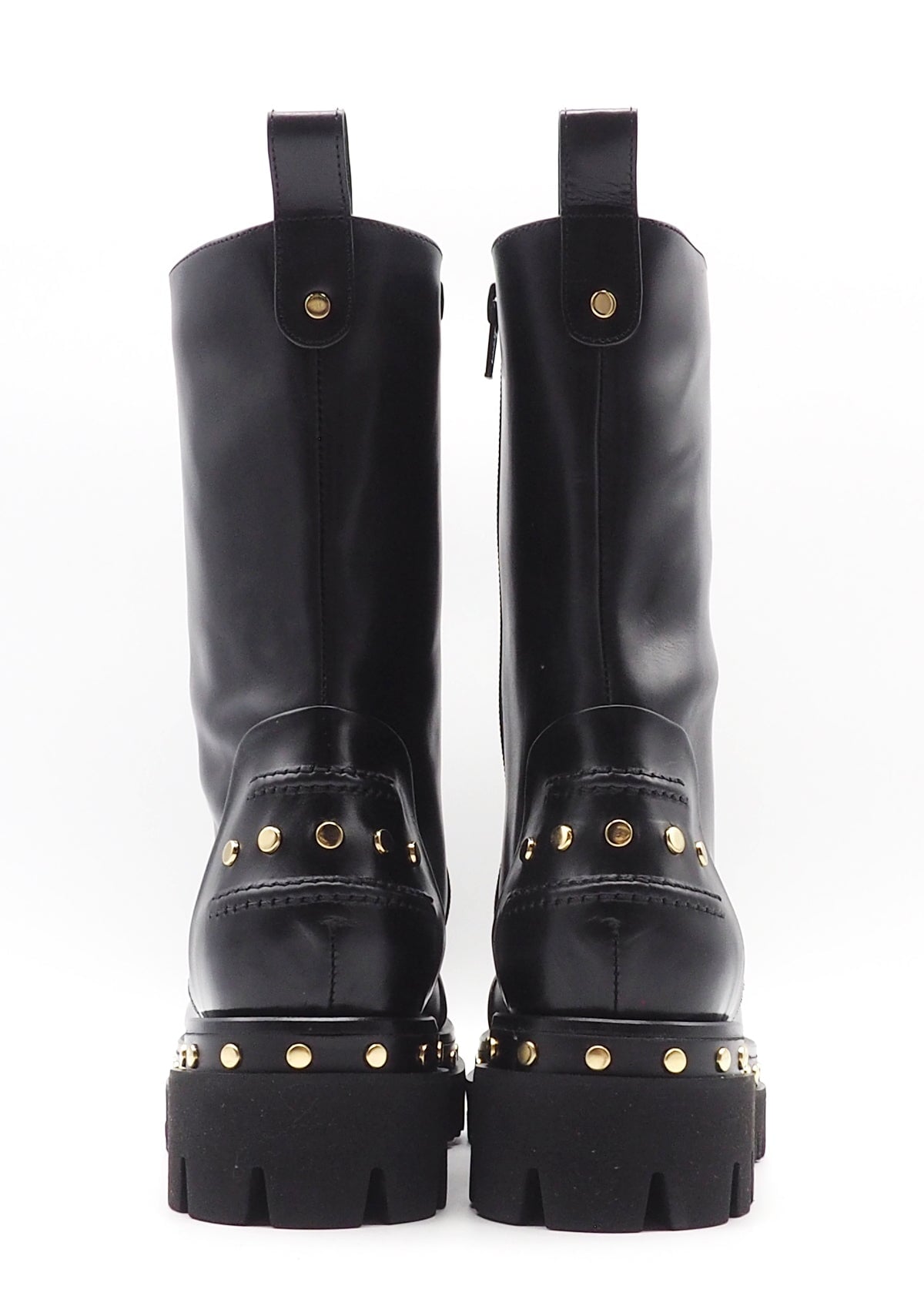 Damen Schnürboot aus schwarzem Glattleder mit Goldnieten & Profilsohle Damen Schnürboots Truman´s