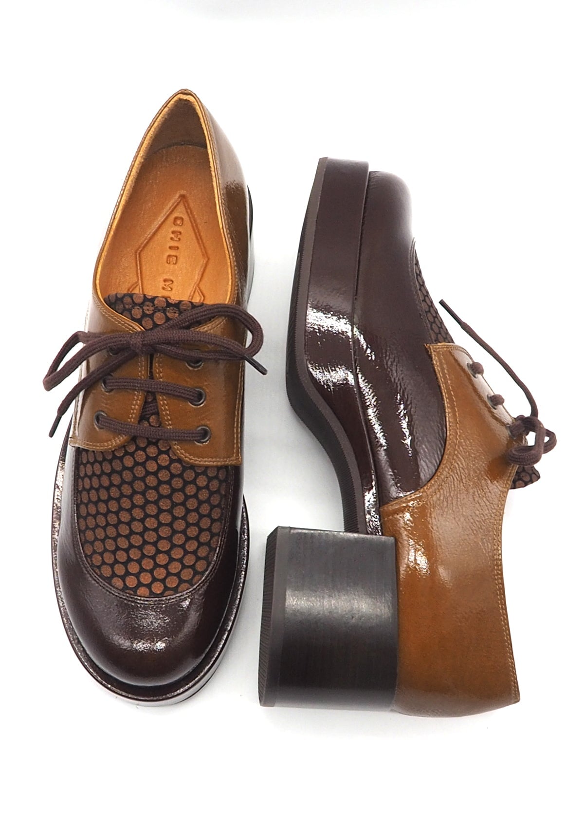 Damen Schnürer auf Platausohle in Braun & Metallic - 5 cm Absatz - Inora Damen Loafers & Schnürer Chie Mihara