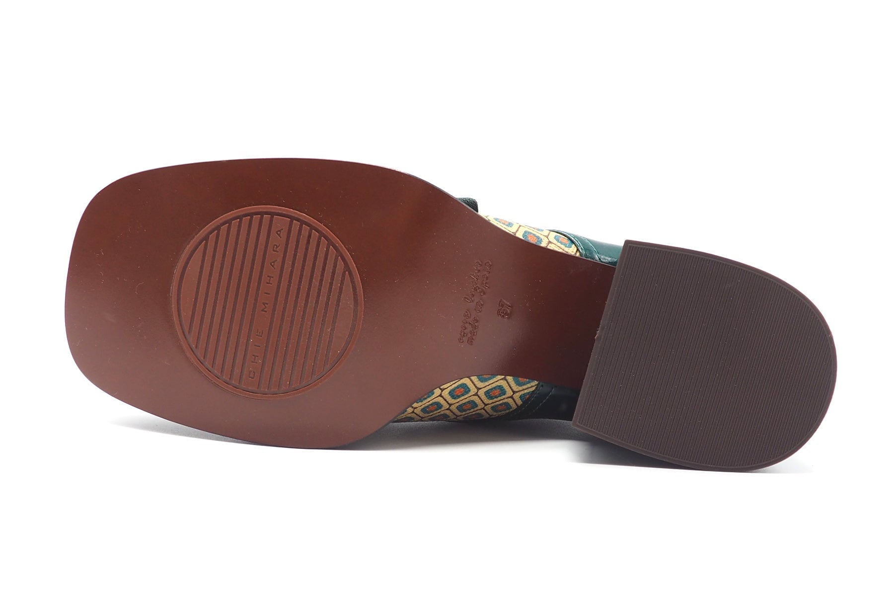 Damen Schnürhalbschuh in Karreeform in Grün & Multicolourleder- Brama Damen Loafers & Schnürer Chie Mihara