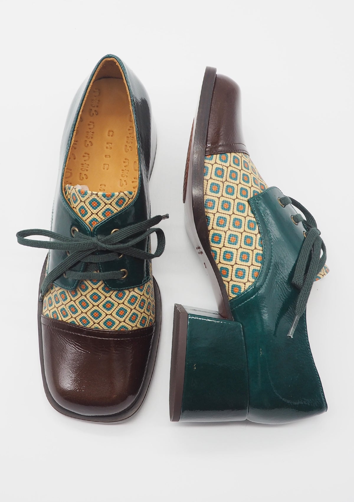 Damen Schnürhalbschuh in Karreeform in Grün & Multicolourleder- Brama Damen Loafers & Schnürer Chie Mihara