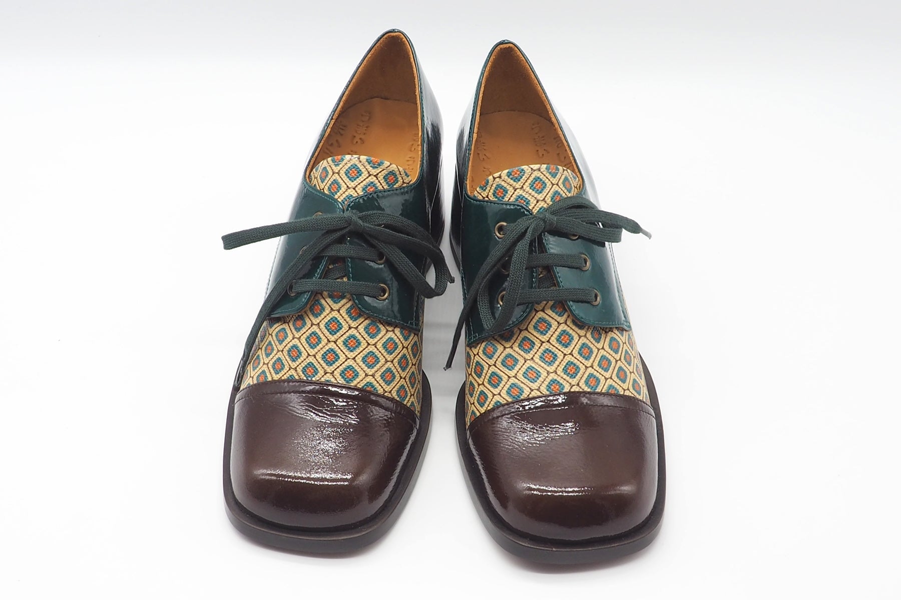 Damen Schnürhalbschuh in Karreeform in Grün & Multicolourleder- Brama Damen Loafers & Schnürer Chie Mihara