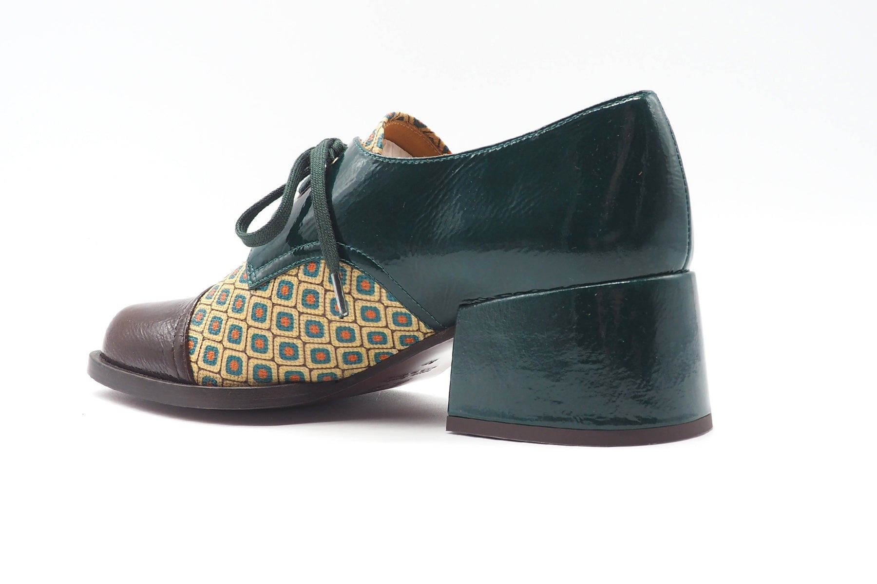 Damen Schnürhalbschuh in Karreeform in Grün & Multicolourleder- Brama Damen Loafers & Schnürer Chie Mihara