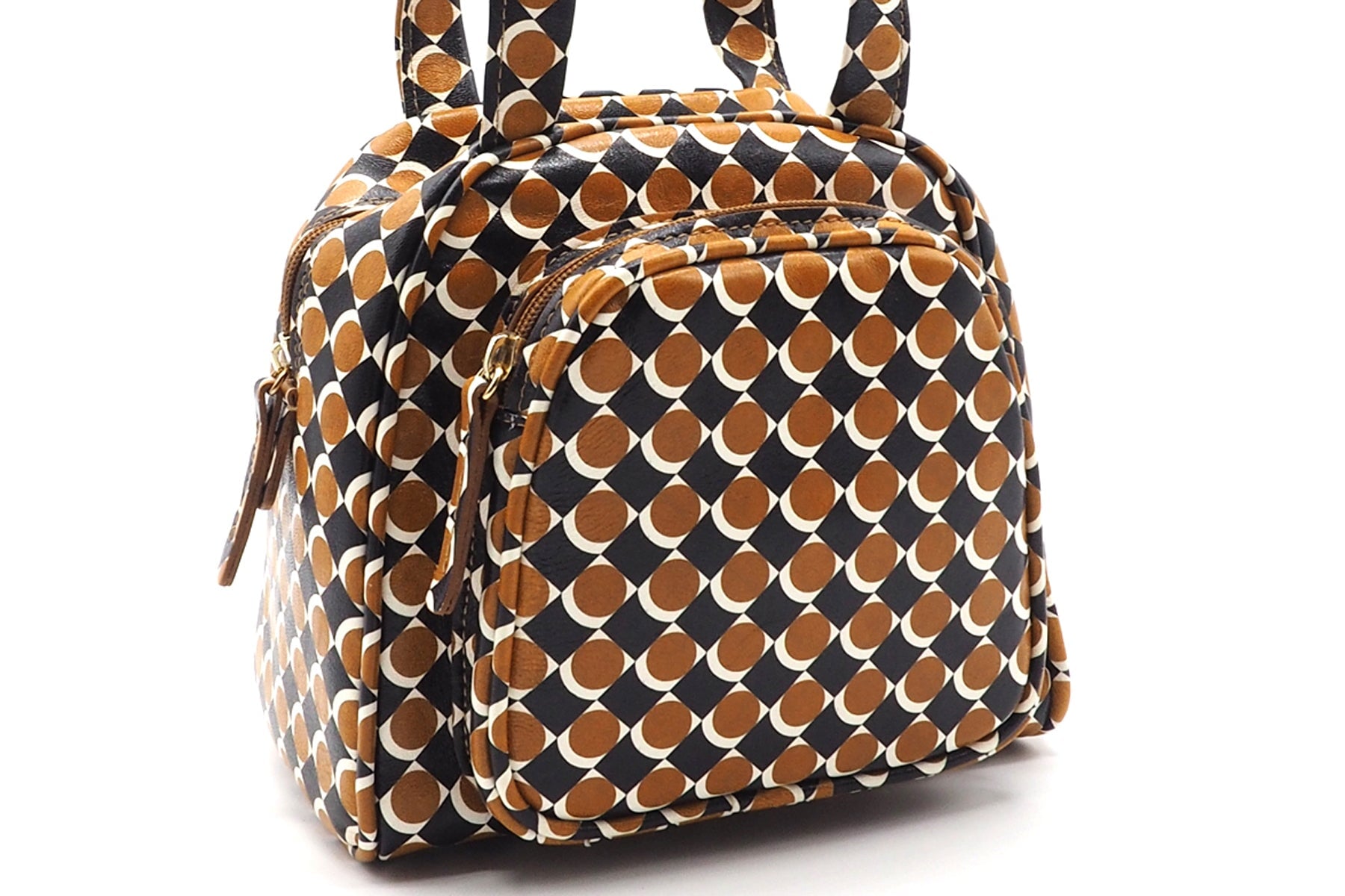 Damen Schultertasche aus grafisch bedrucktem Leder in Braun, Schwarz & Creme Taschen Crossbody & Schultertasche Chie Mihara