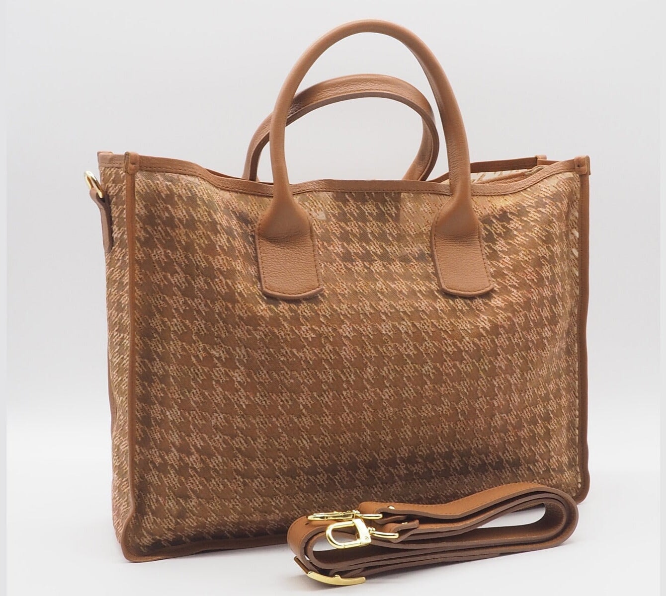 Damen Shopper aus Mesh & Leder in Braun - mit Lederriemen Damen Tasche Brunate