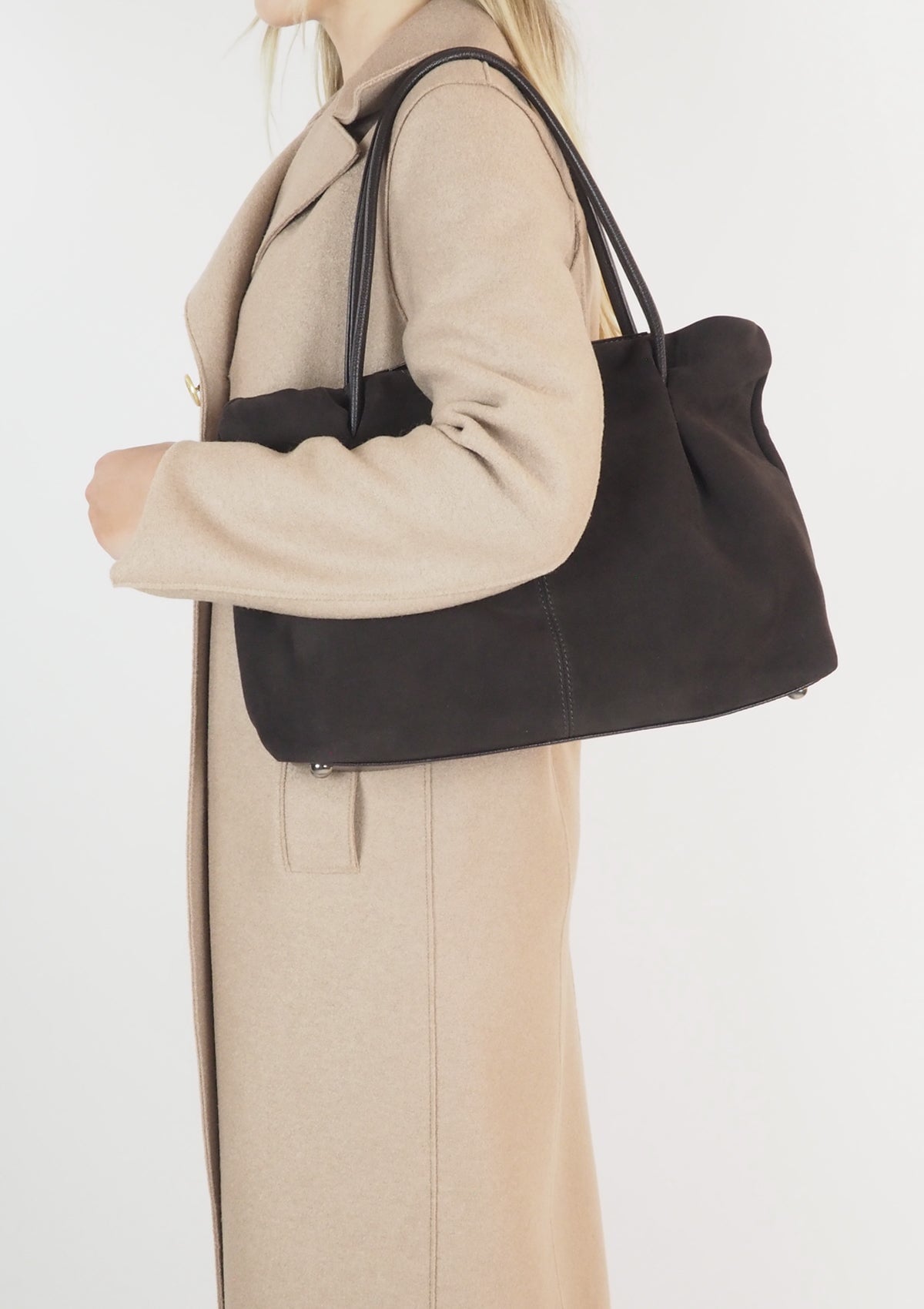 Damen Shopper aus Veloursleder in Dunkelbraun Taschen Tote-Bag Brunate