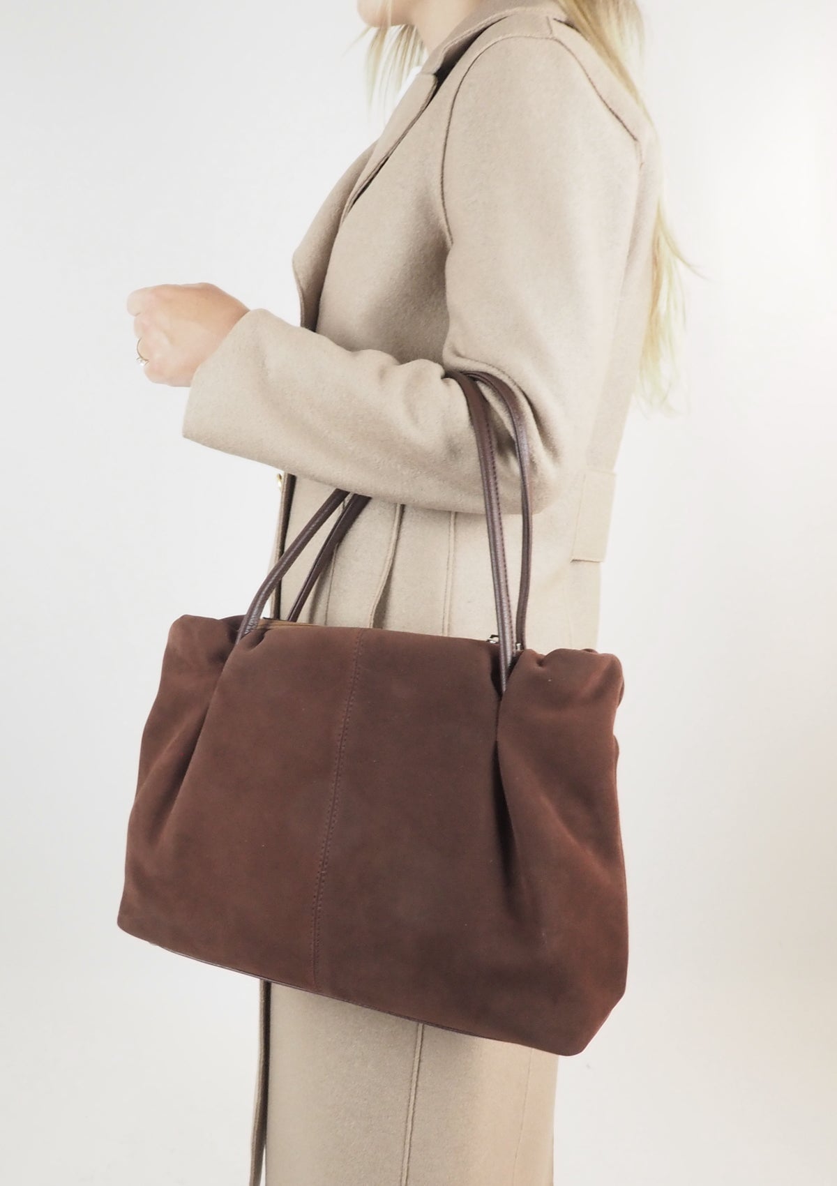 Damen Shopper aus Veloursleder in Rostbraun Taschen Tote-Bag Brunate