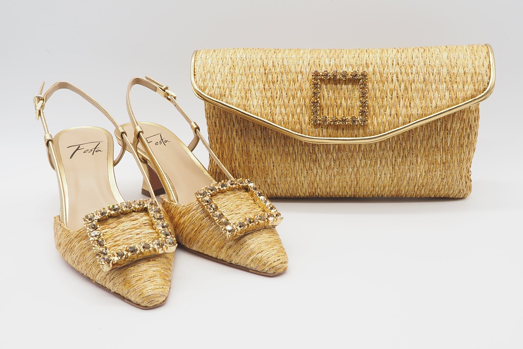 Damen Sling aus Bast in Gold & Natur - Absatz 7cm Damen Pumps & Slings Roberto Festa