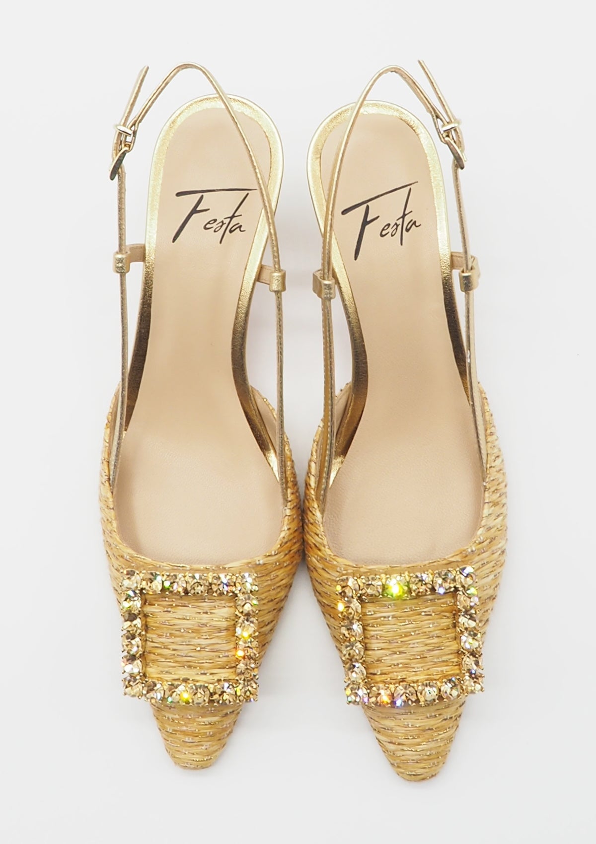 Damen Sling aus Bast in Gold & Natur - Absatz 7cm Damen Pumps & Slings Roberto Festa