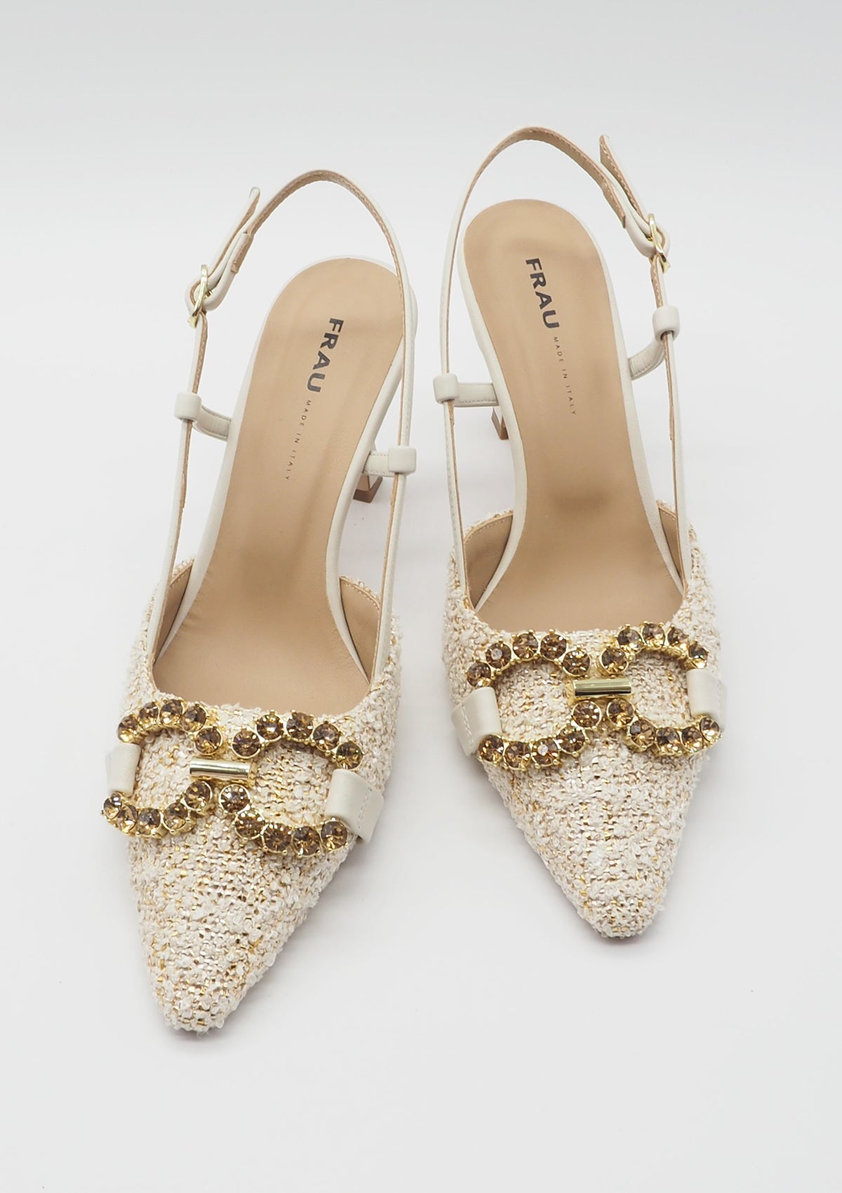 Damen Sling aus edlem Bouclé mit Dekorschnalle - 7,5 cm Absatz Damen Sling Frau Verona