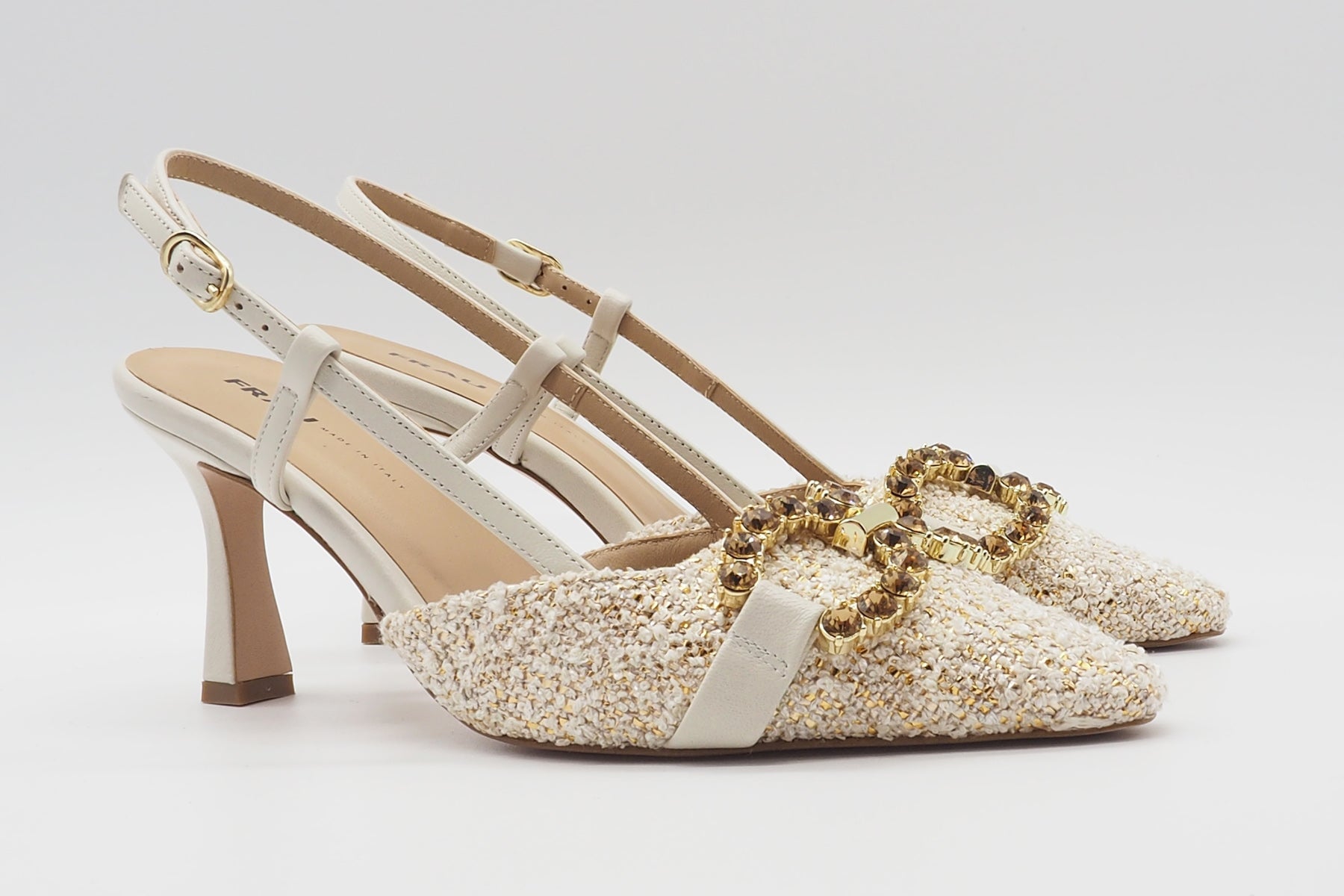 Damen Sling aus edlem Bouclé mit Dekorschnalle - 7,5 cm Absatz Damen Sling Frau Verona