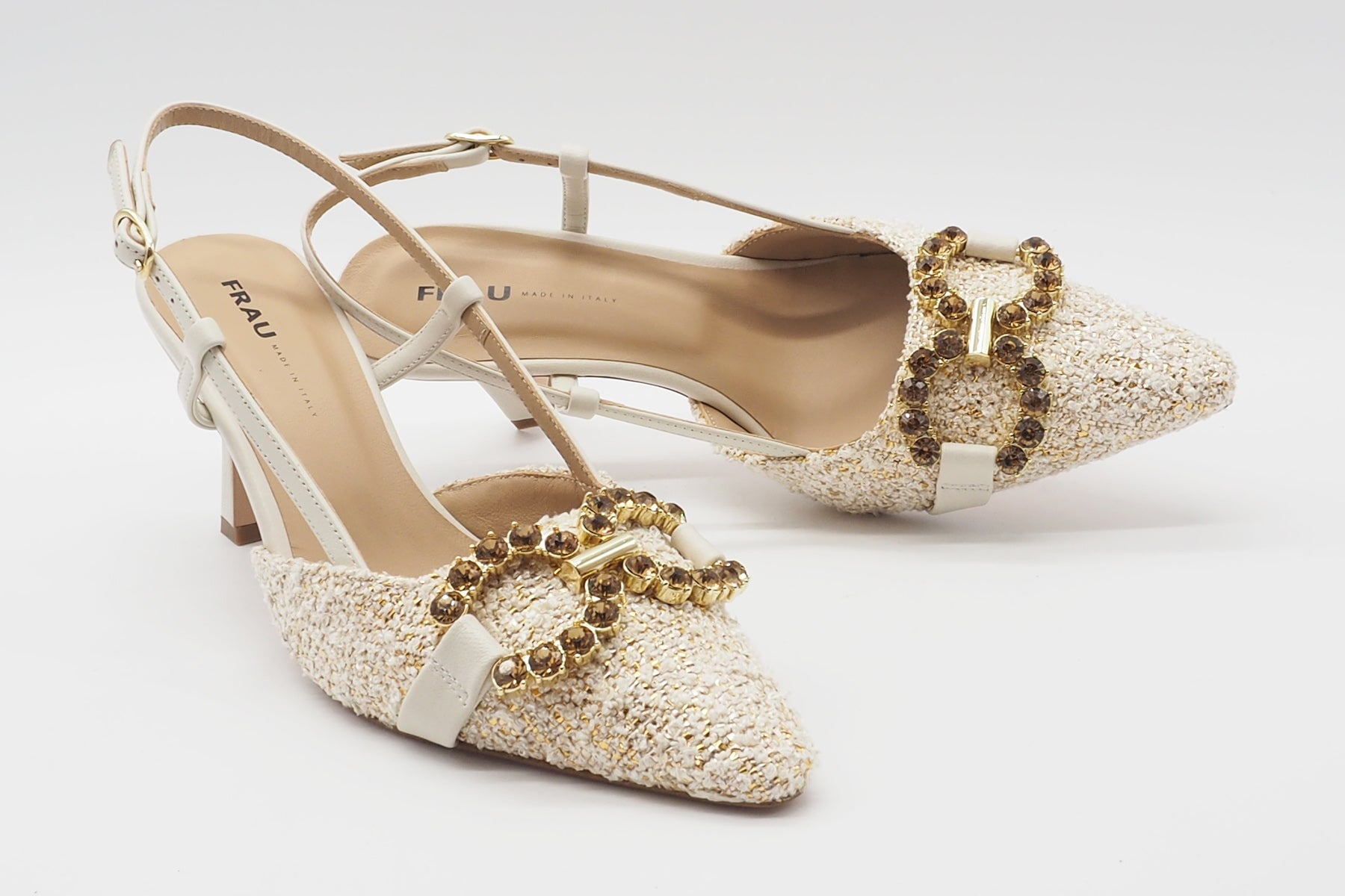 Damen Sling aus edlem Bouclé mit Dekorschnalle - 7,5 cm Absatz Damen Sling Frau Verona