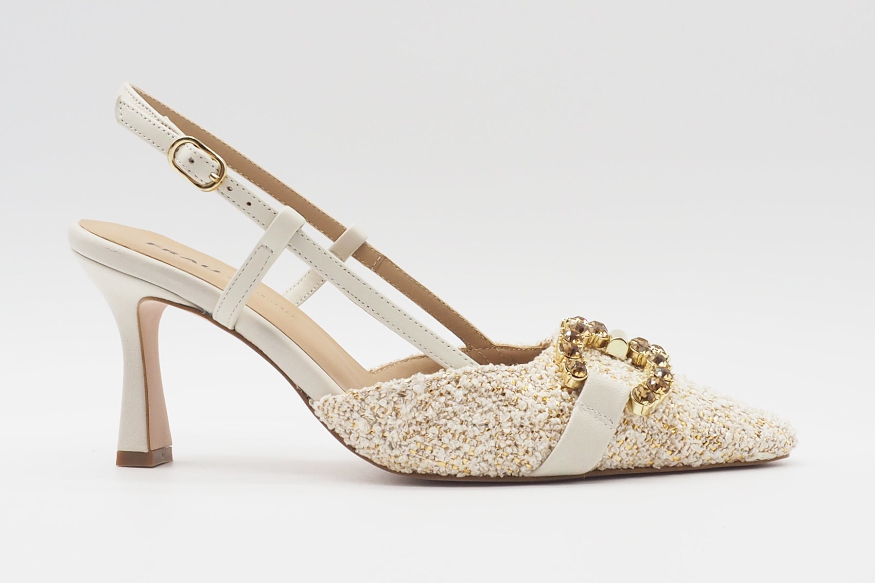 Damen Sling aus edlem Bouclé mit Dekorschnalle - 7,5 cm Absatz Damen Sling Frau Verona