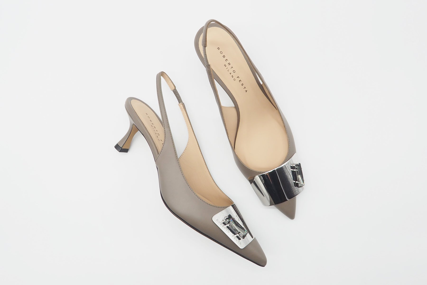 Damen Sling aus Glattleder in Grau - Absatz 6cm Damen Pumps & Slings Roberto Festa