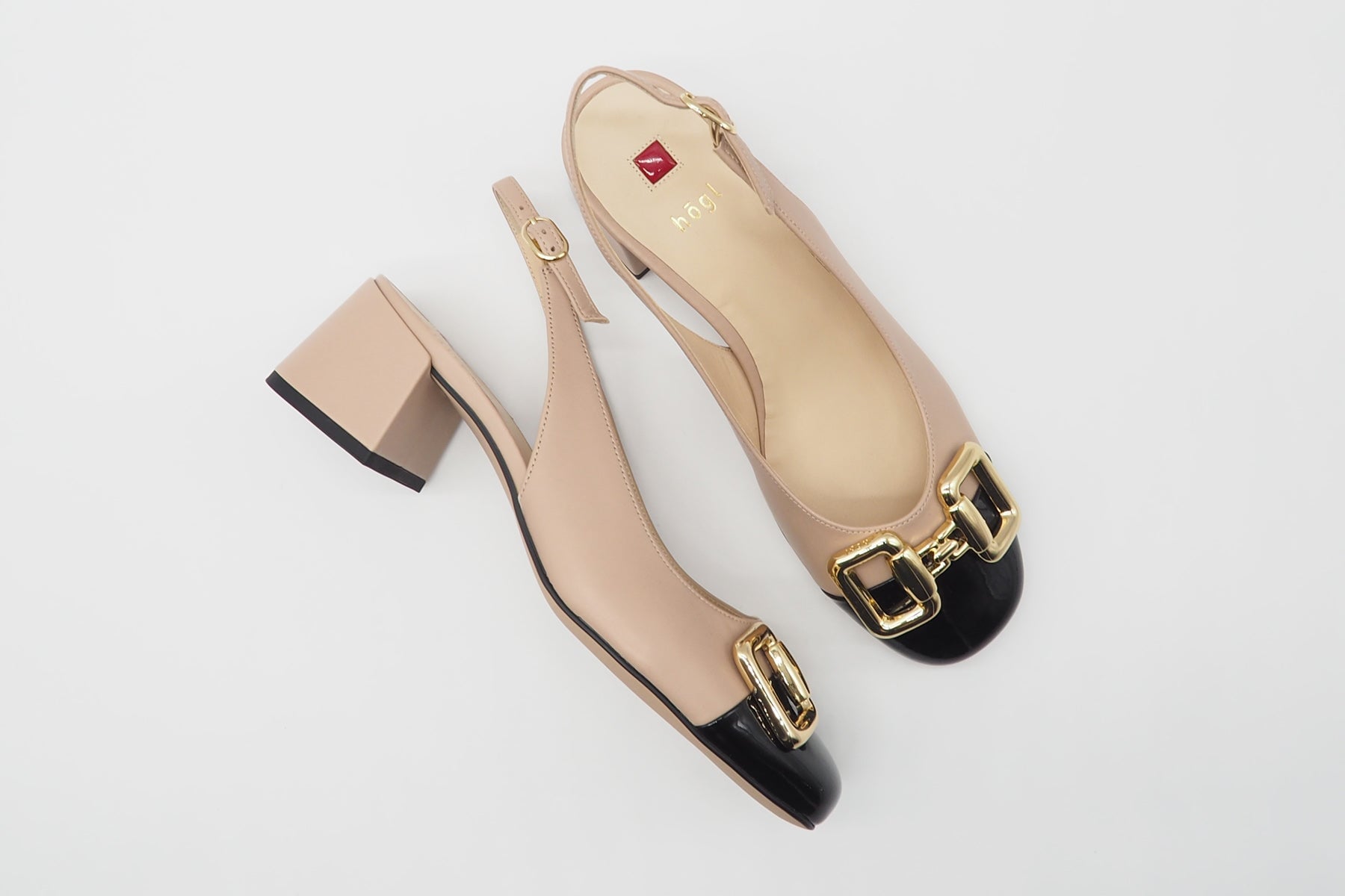 Damen Sling aus Glattleder in Nude mit schwarzer Lackspitze - Absatz 6cm Damen Pumps & Slings Högl