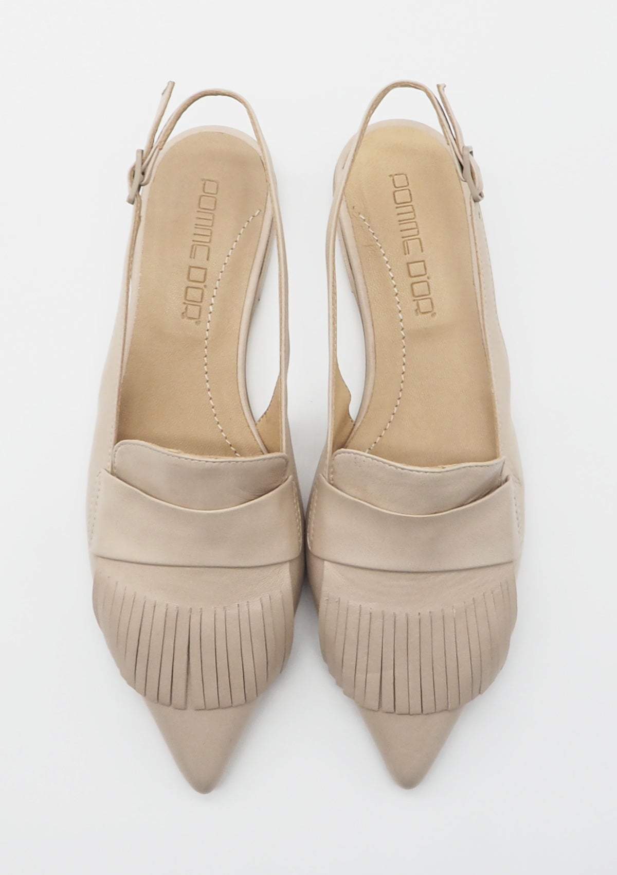 Damen Sling aus Leder in Nude im Loaferschnitt mit Fransen Damen Pumps & Slings Pomme D'or