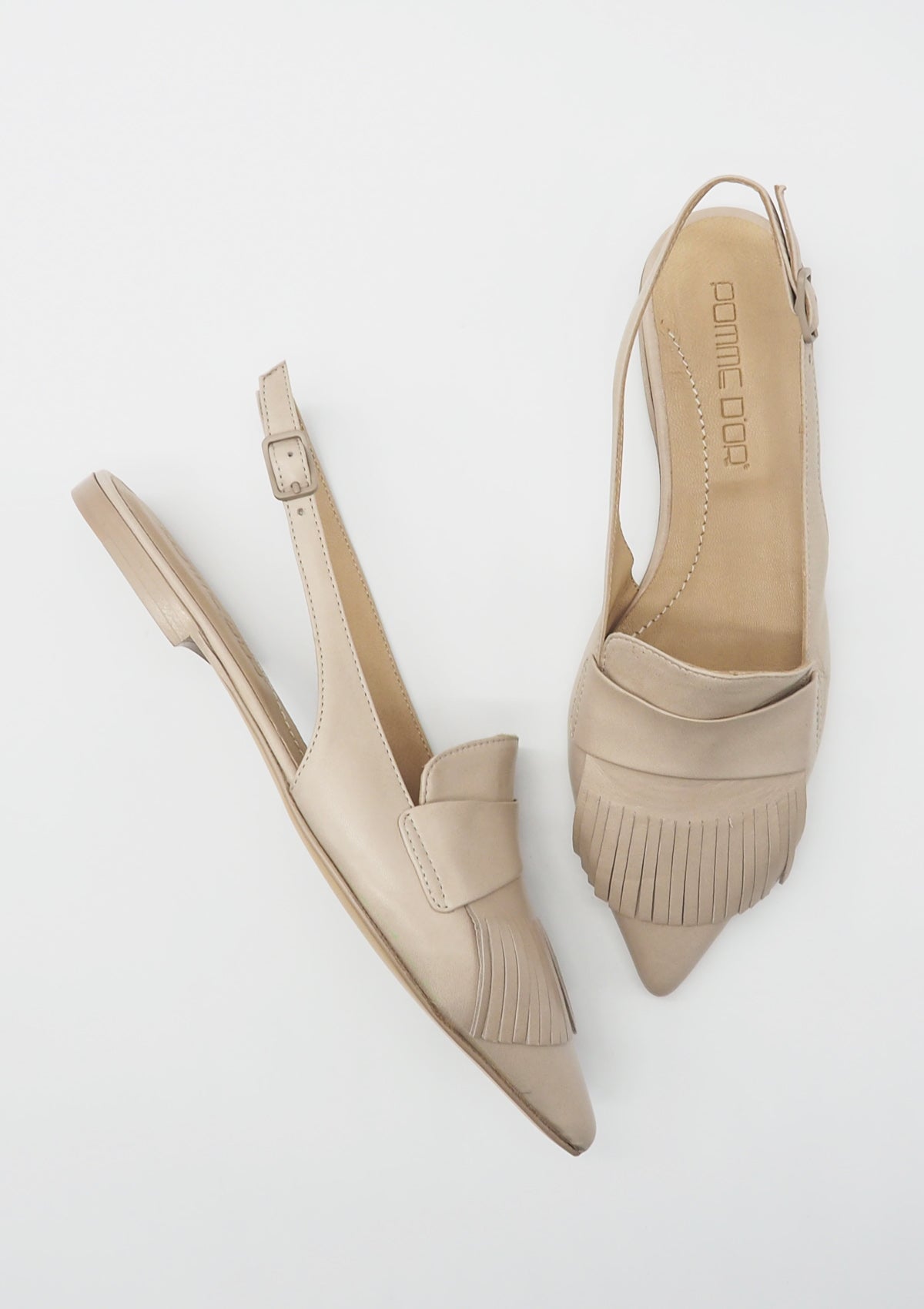 Damen Sling aus Leder in Nude im Loaferschnitt mit Fransen Damen Pumps & Slings Pomme D'or