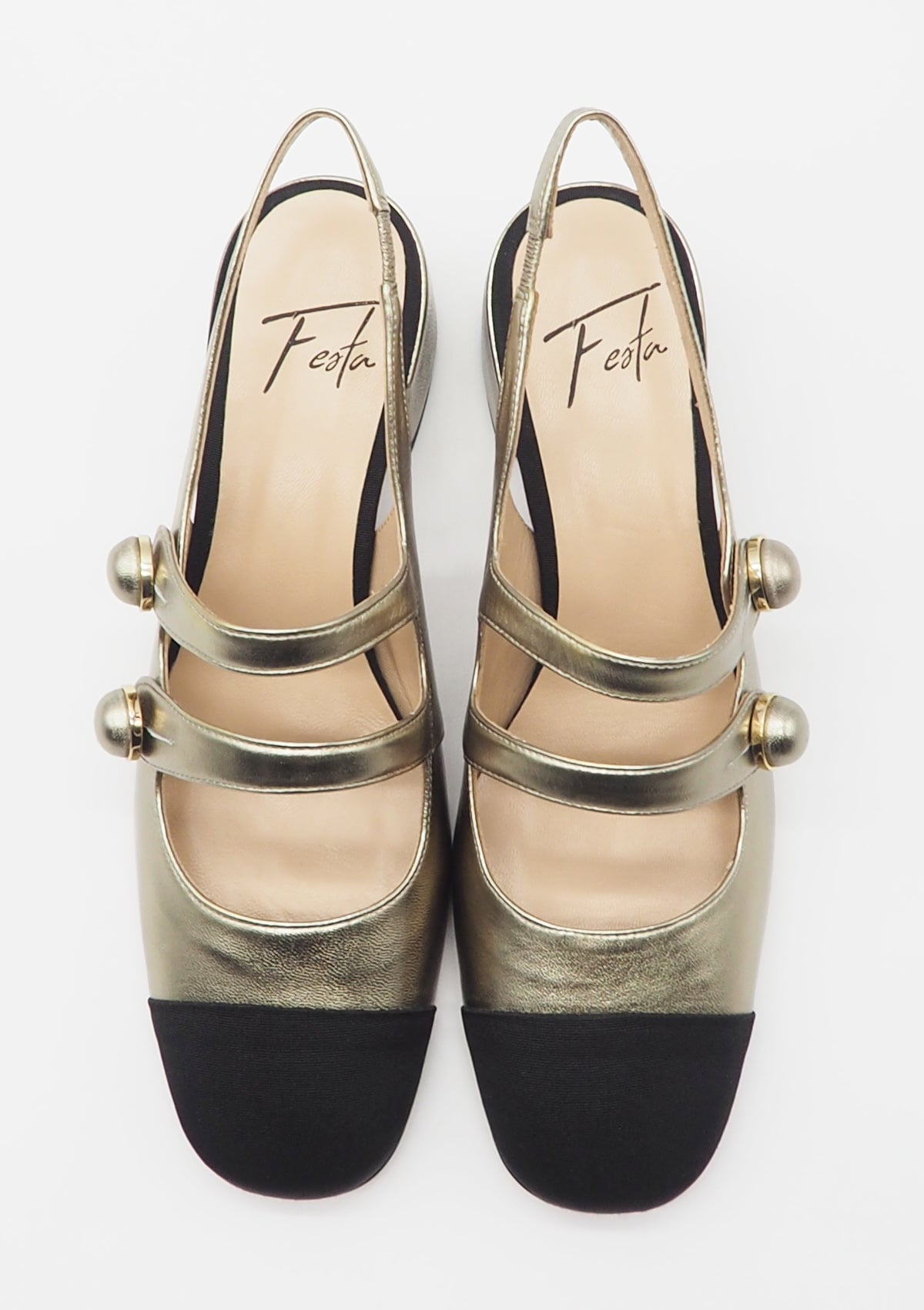 Damen Sling aus Metallicleder in Gold & Schwarz - Absatz 5cm Damen Pumps & Slings Roberto Festa