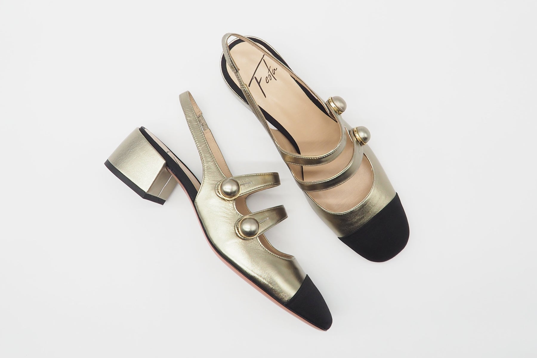 Damen Sling aus Metallicleder in Gold & Schwarz - Absatz 5cm Damen Pumps & Slings Roberto Festa