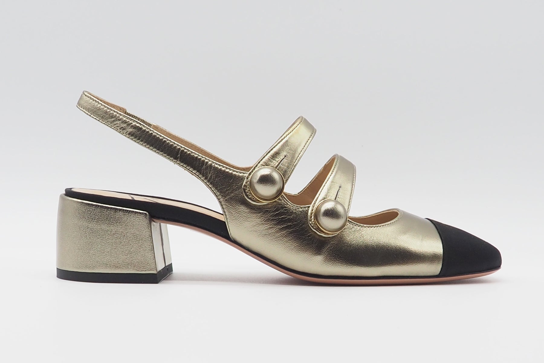 Damen Sling aus Metallicleder in Gold & Schwarz - Absatz 5cm Damen Pumps & Slings Roberto Festa