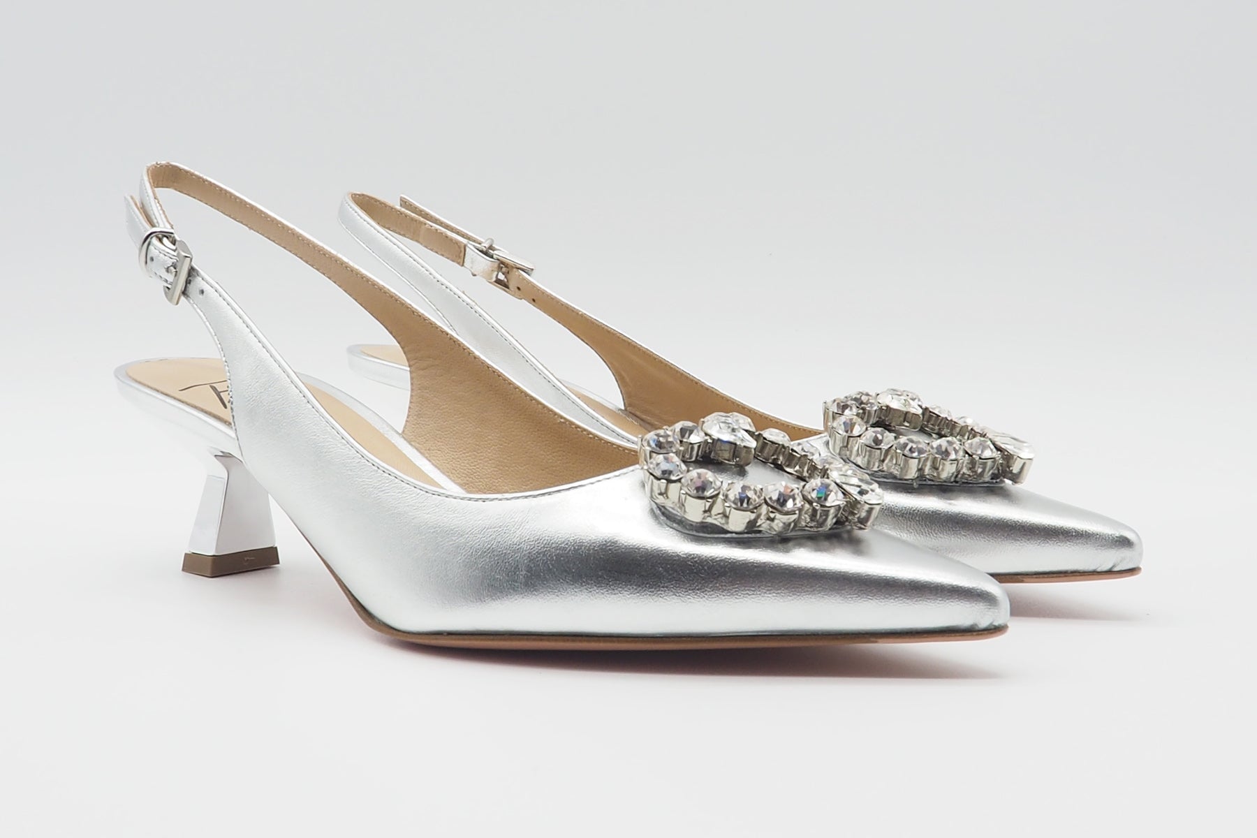 Damen Sling aus Metallicleder in Silber - Absatz 6cm Damen Pumps & Slings Roberto Festa