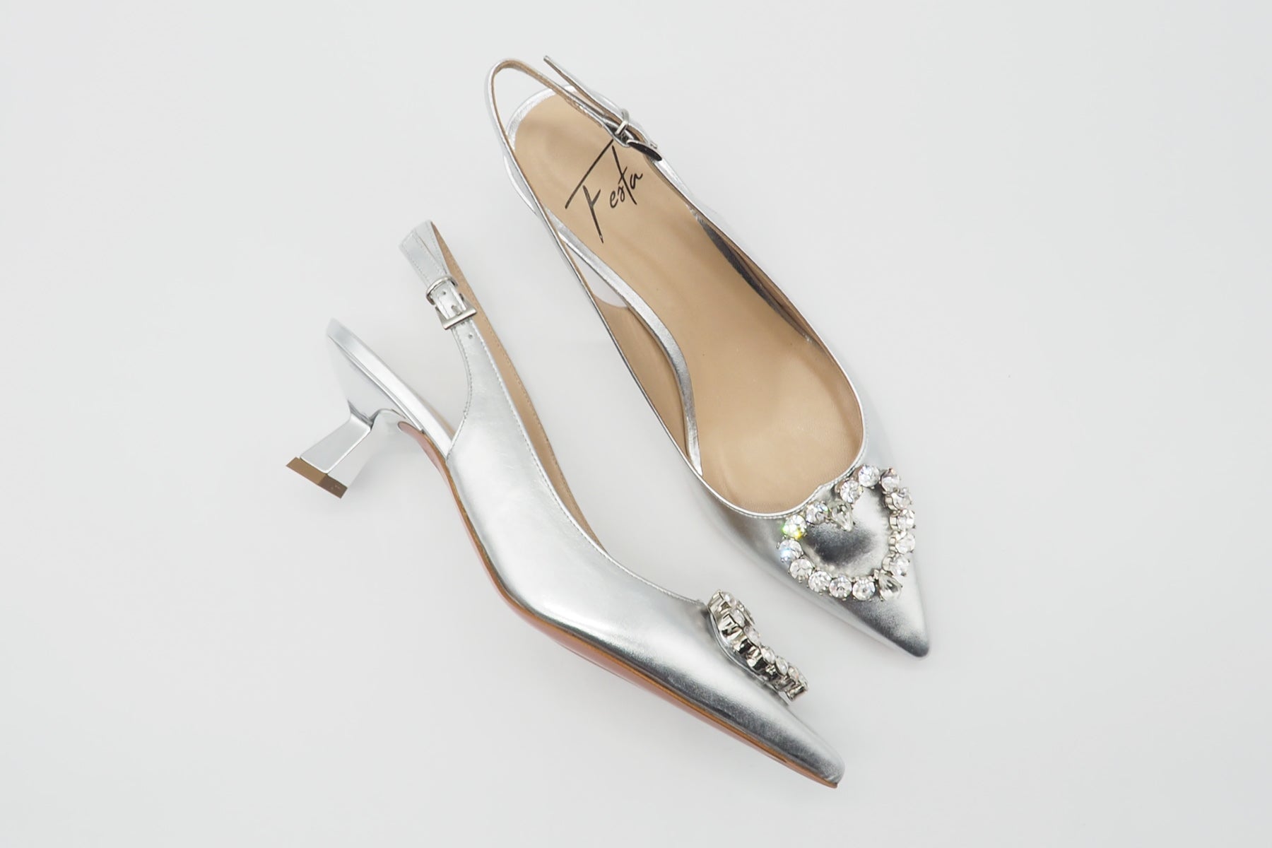 Damen Sling aus Metallicleder in Silber - Absatz 6cm Damen Pumps & Slings Roberto Festa