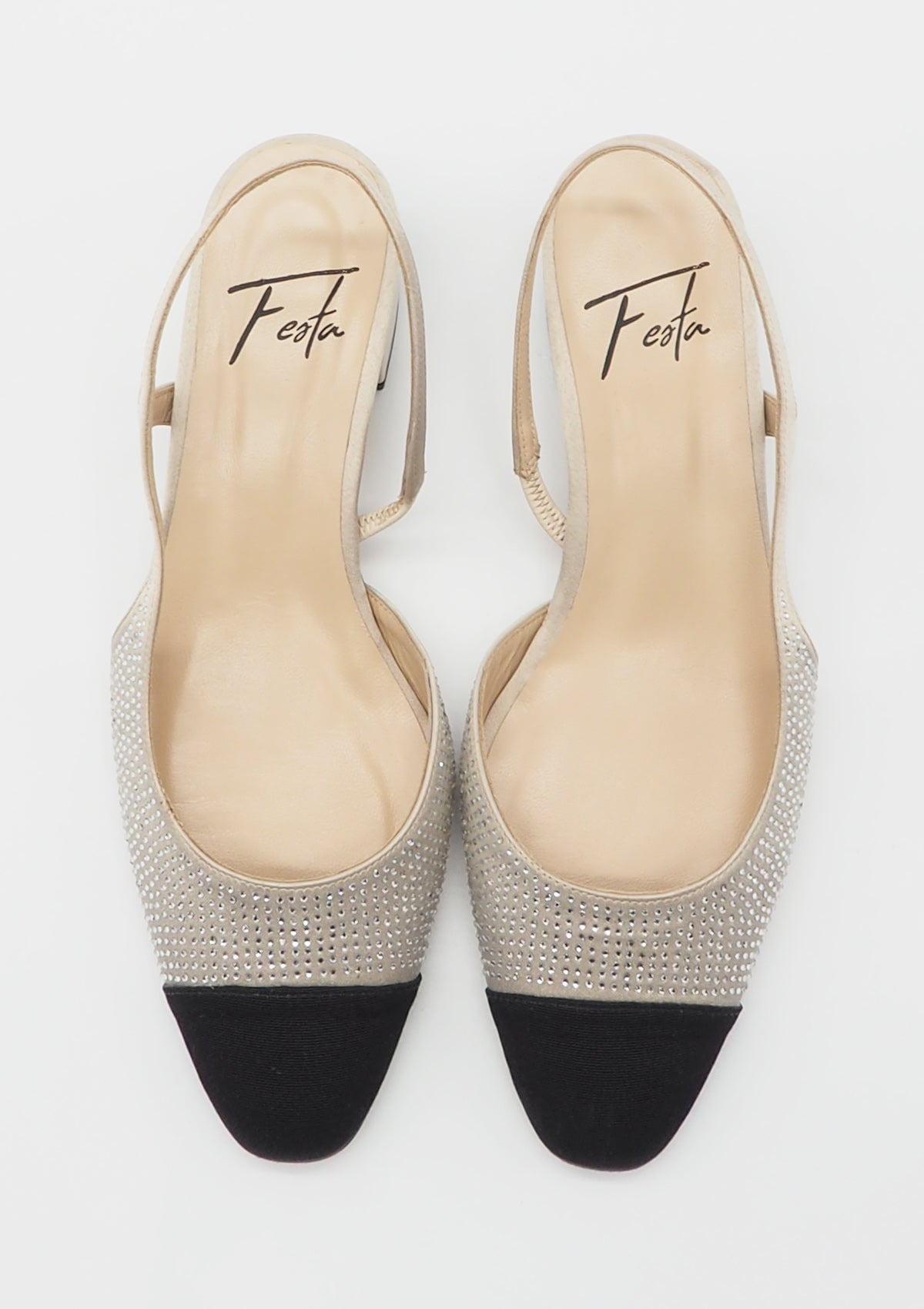 Damen Sling aus Satin in Nude & Schwarz mit Glitzersteinen Damen Pumps & Slings Roberto Festa