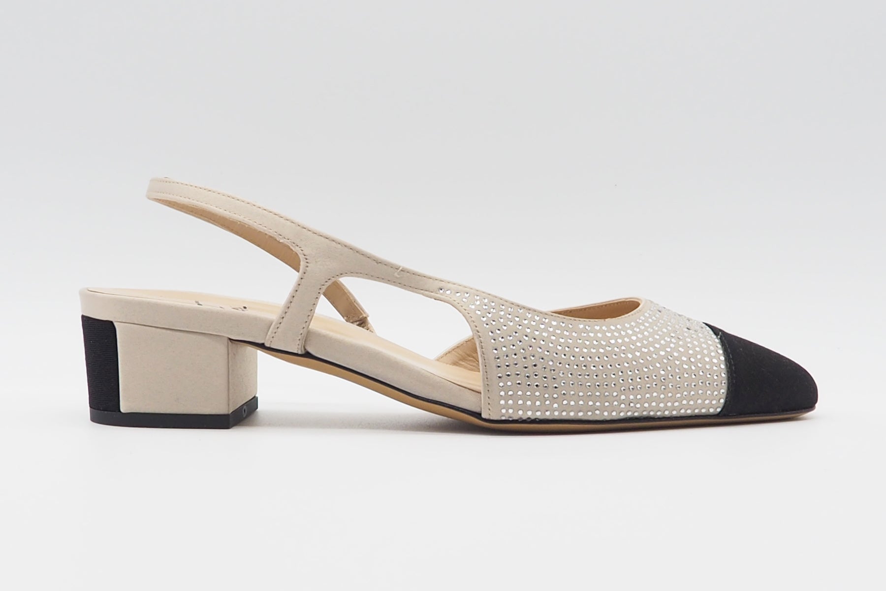 Damen Sling aus Satin in Nude & Schwarz mit Glitzersteinen Damen Pumps & Slings Roberto Festa