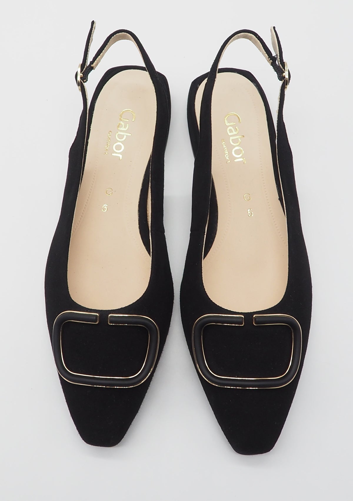 Damen Sling aus Velours Schwarz mit dekorativer Schnalle in Gold Damen Pumps & Slings Gabor