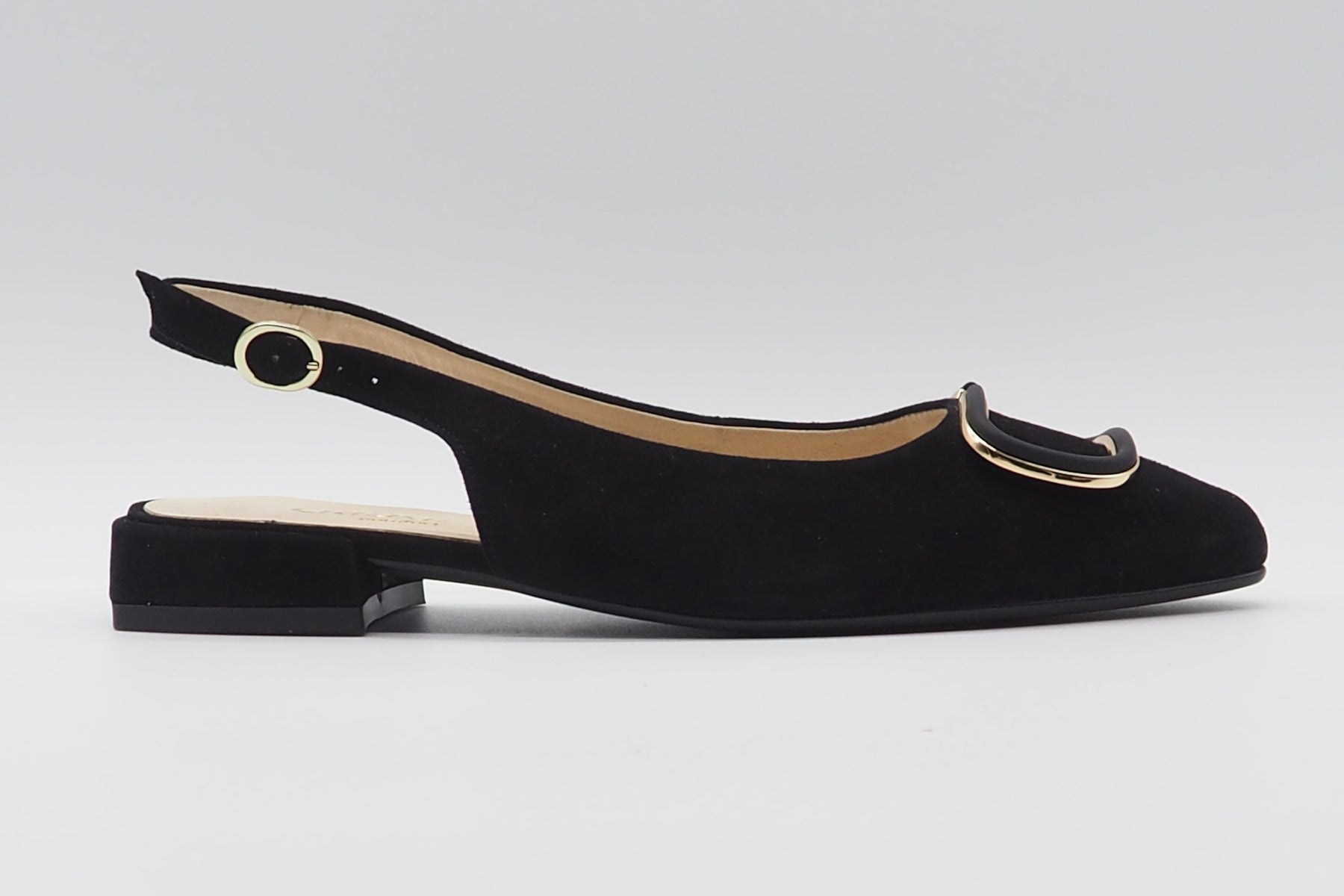 Damen Sling aus Velours Schwarz mit dekorativer Schnalle in Gold Damen Pumps & Slings Gabor