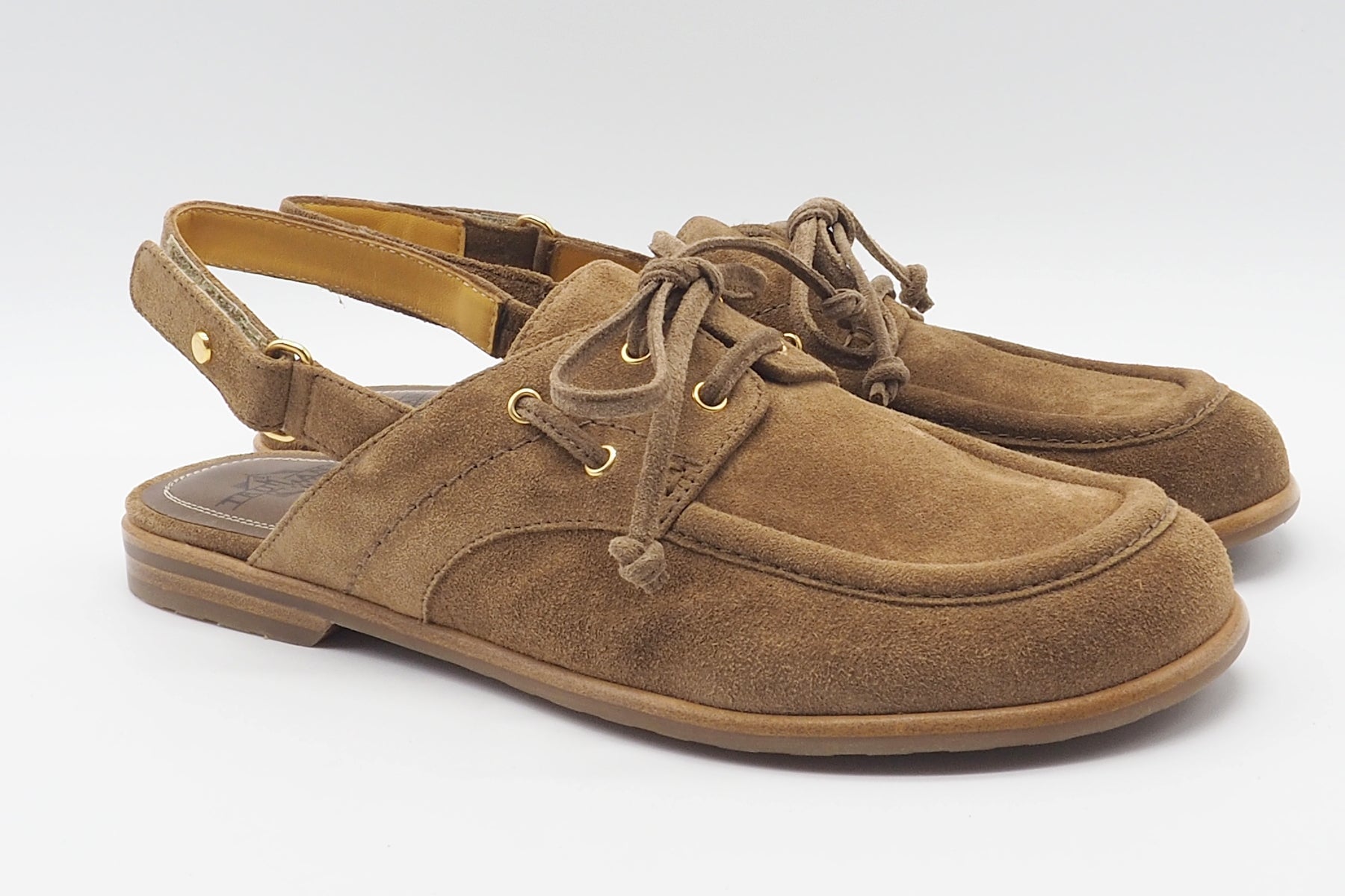 Damen Sling im Bootschuhstil aus Veloursleder in Braun - Absatz 1 cm Damen Pumps & Slings Truman´s