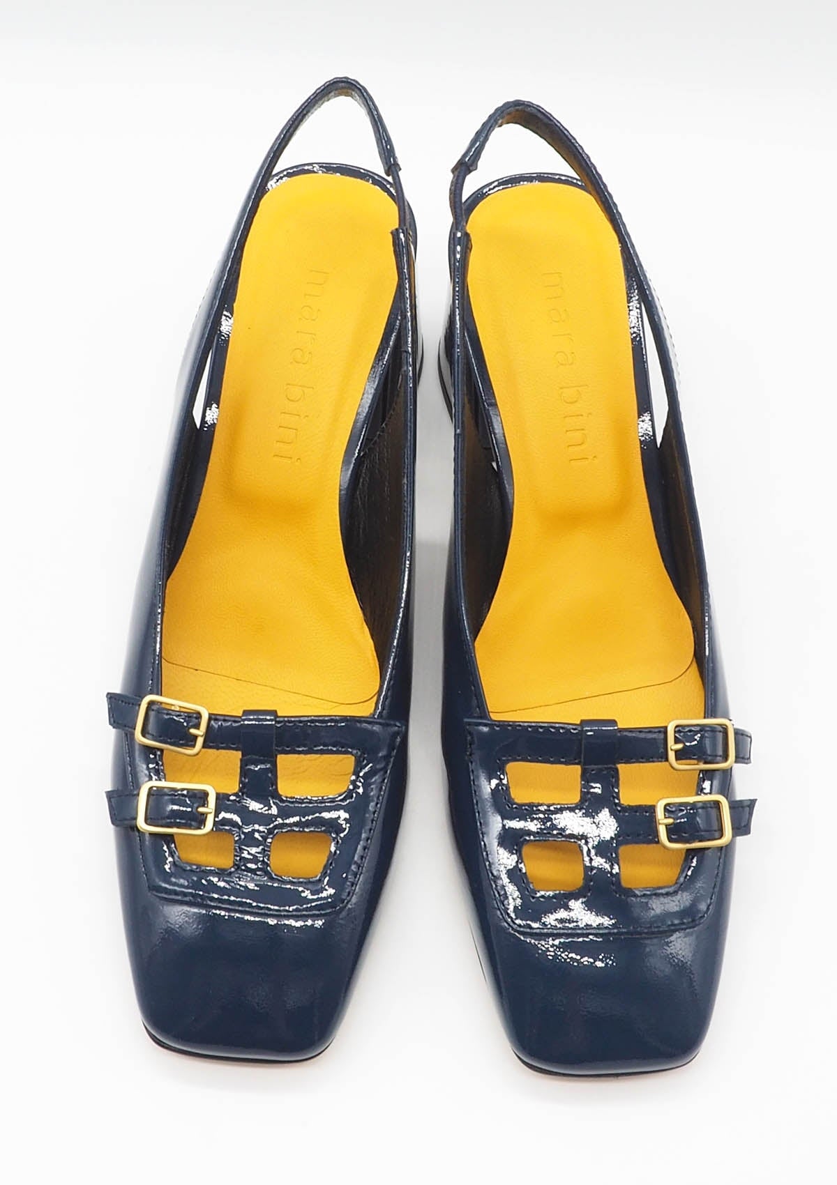 Damen Slings in Karreeform aus Lackleder in Blau - Blockabsatz 6 cm Damen Pumps & Slings Mara Bini