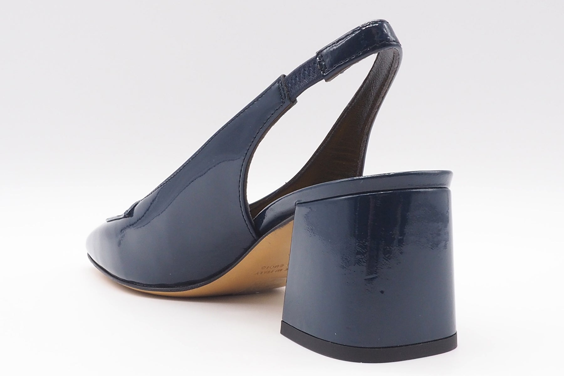 Damen Slings in Karreeform aus Lackleder in Blau - Blockabsatz 6 cm Damen Pumps & Slings Mara Bini