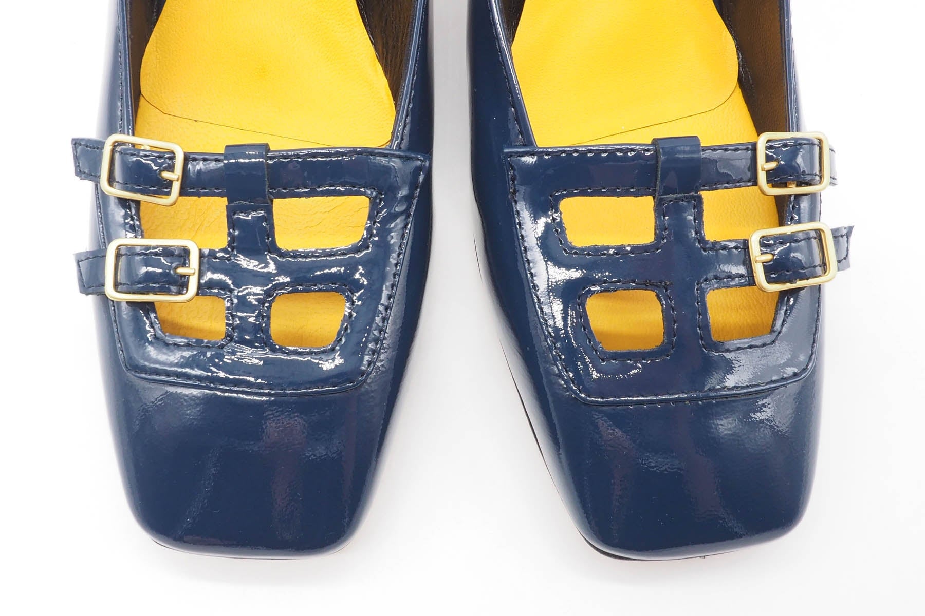 Damen Slings in Karreeform aus Lackleder in Blau - Blockabsatz 6 cm Damen Pumps & Slings Mara Bini