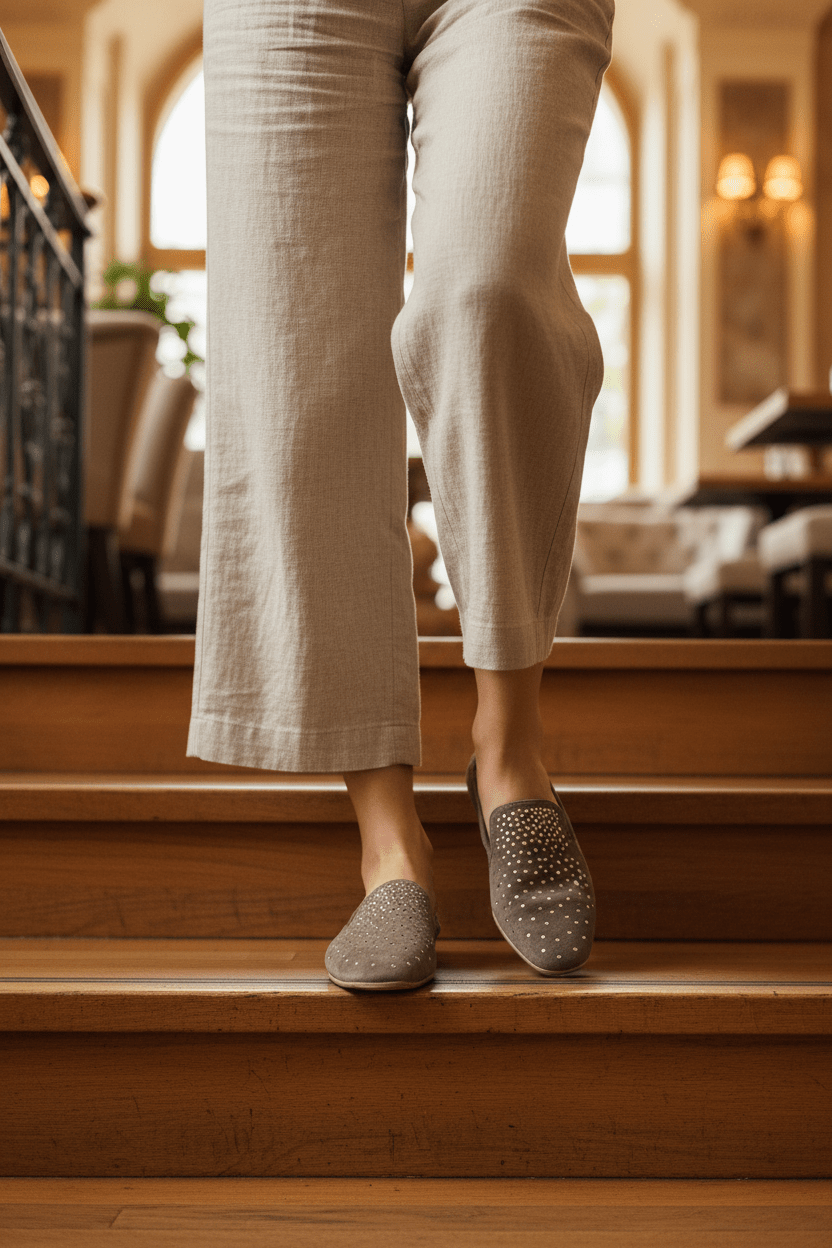 Damen Slipper aus Veloursleder in Braun mit Strasssteinen Damen Loafers & Schnürer Kennel & Schmenger