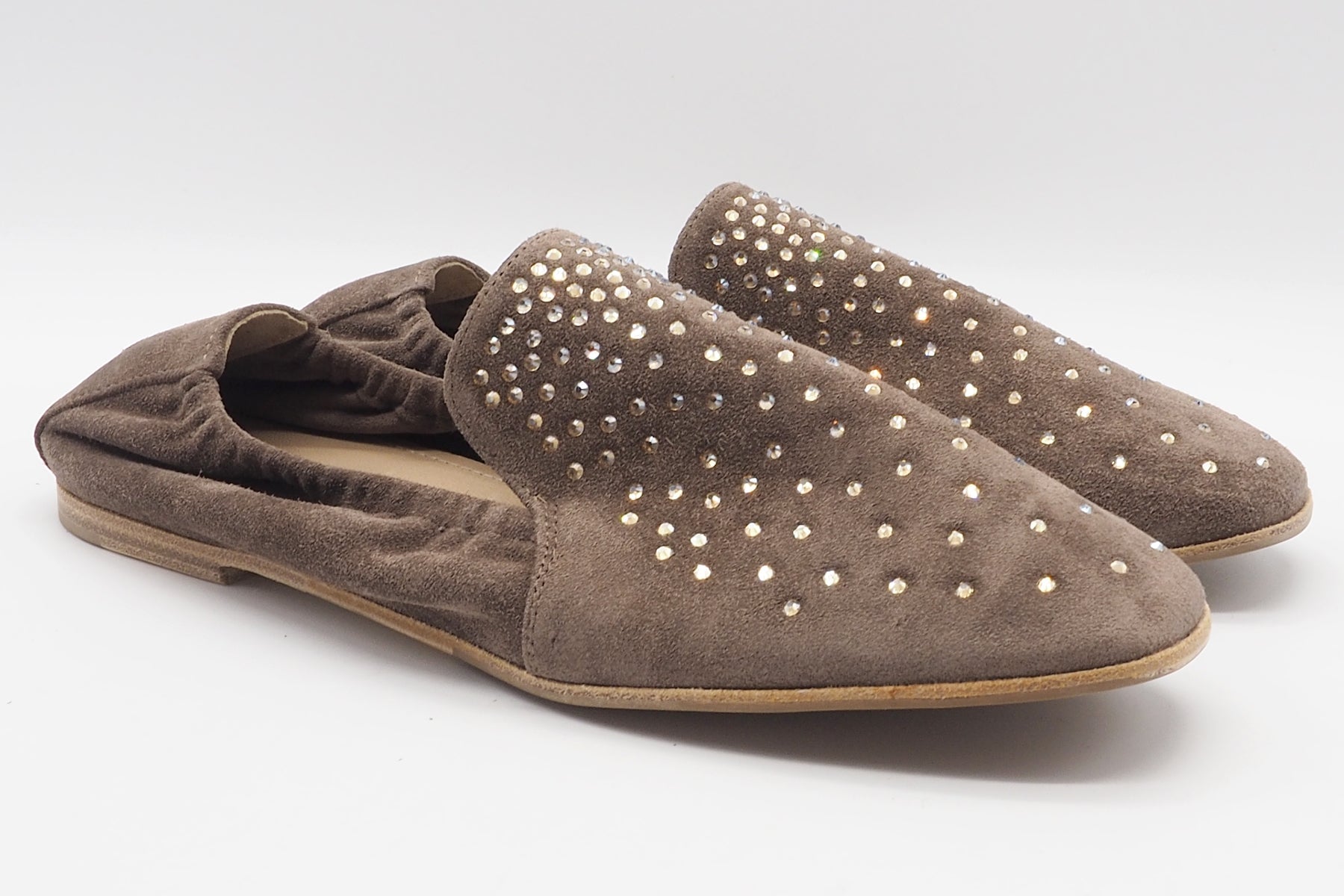 Damen Slipper aus Veloursleder in Braun mit Strasssteinen Damen Loafers & Schnürer Kennel & Schmenger
