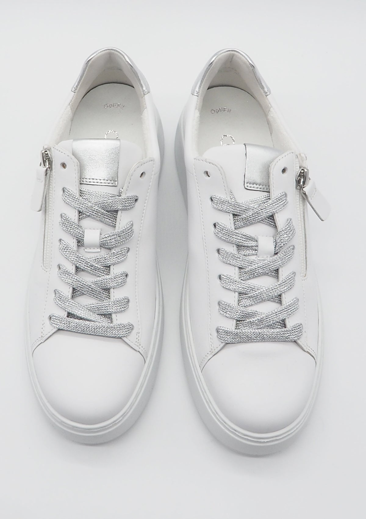 Damen Sneaker aus Glattleder Weiss & Silber mit Plateausohle & Mehrweite Damen Sneaker Gabor