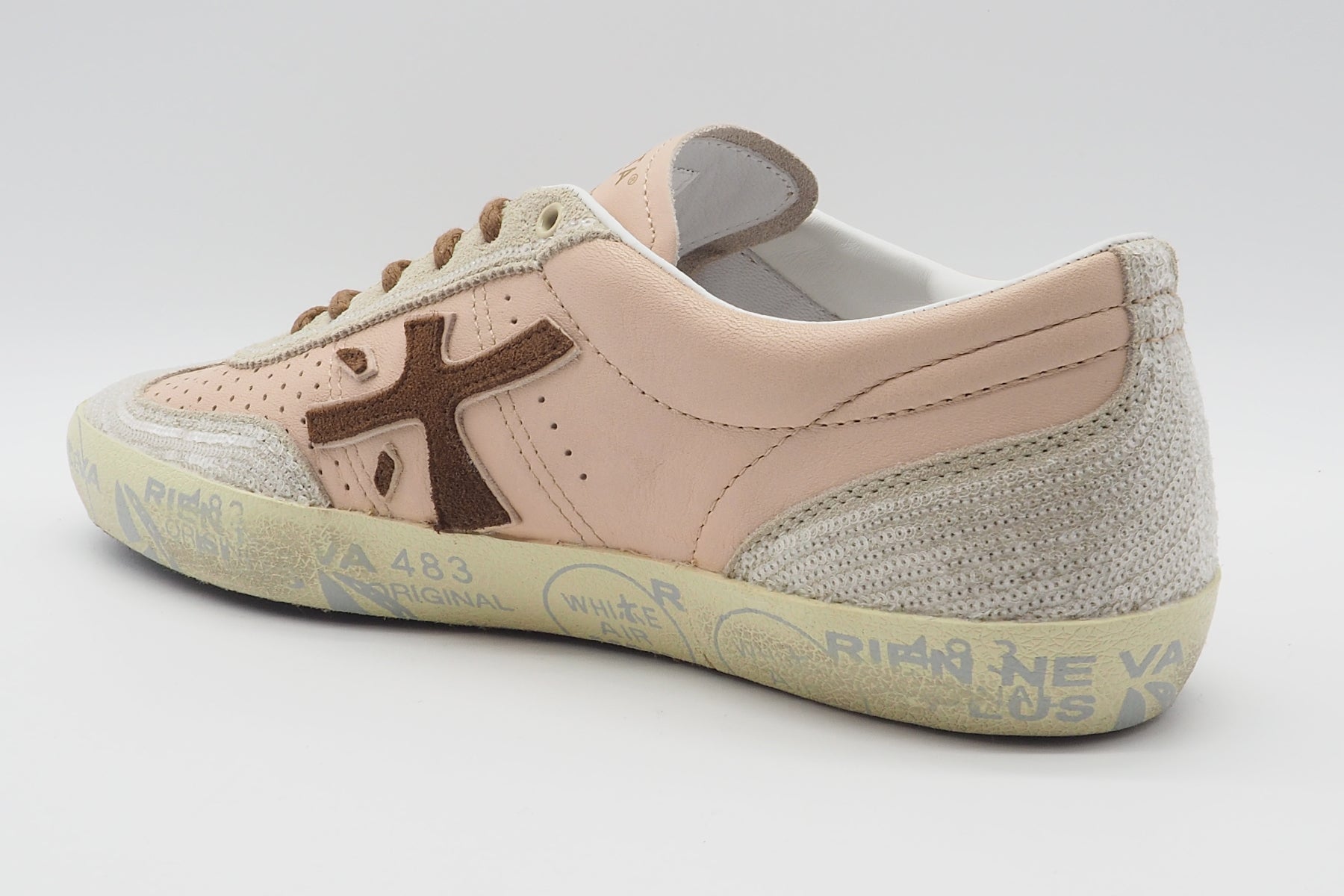 Damen Sneaker aus Leder & Pailletten in Rosé, Creme & Braun - Davidd Damen Sneaker Premiata